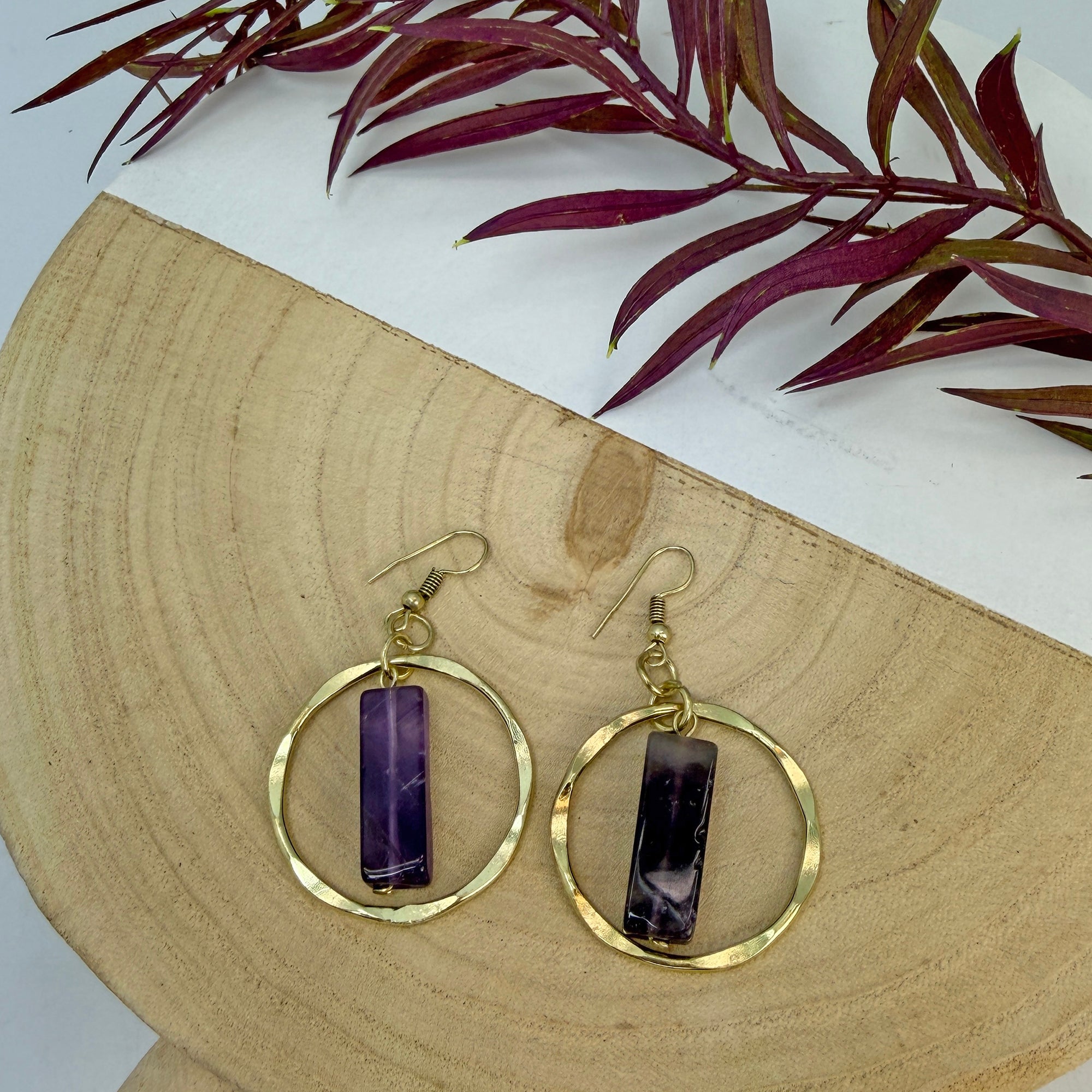 Akriti Amethyst Circle Handcrafted Gold Earrings