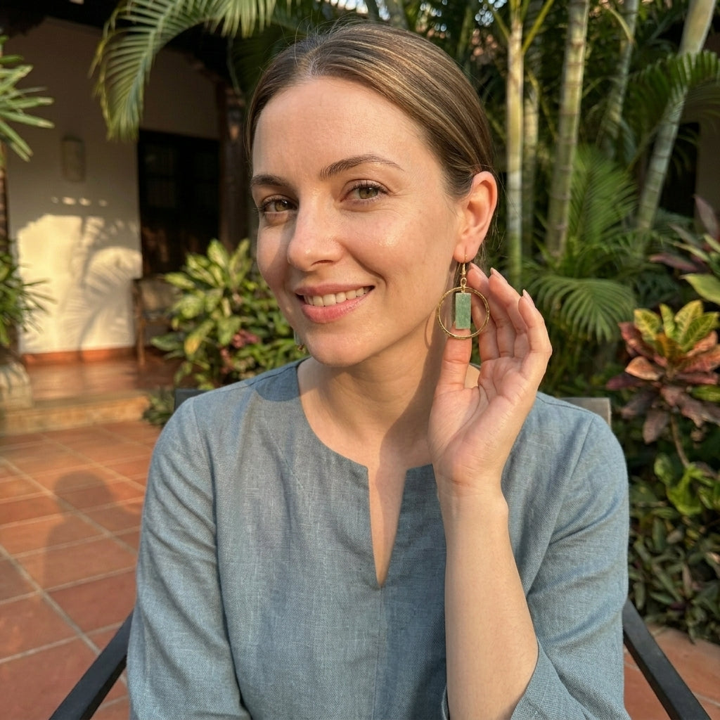 Akriti Amazonite Circle Handcrafted Gold Earrings