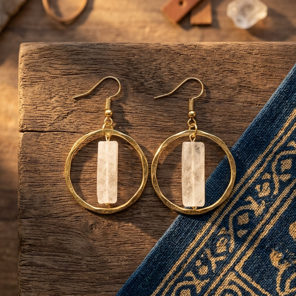 Akriti Rose Quartz Circle Handcrafted Gold Earrings