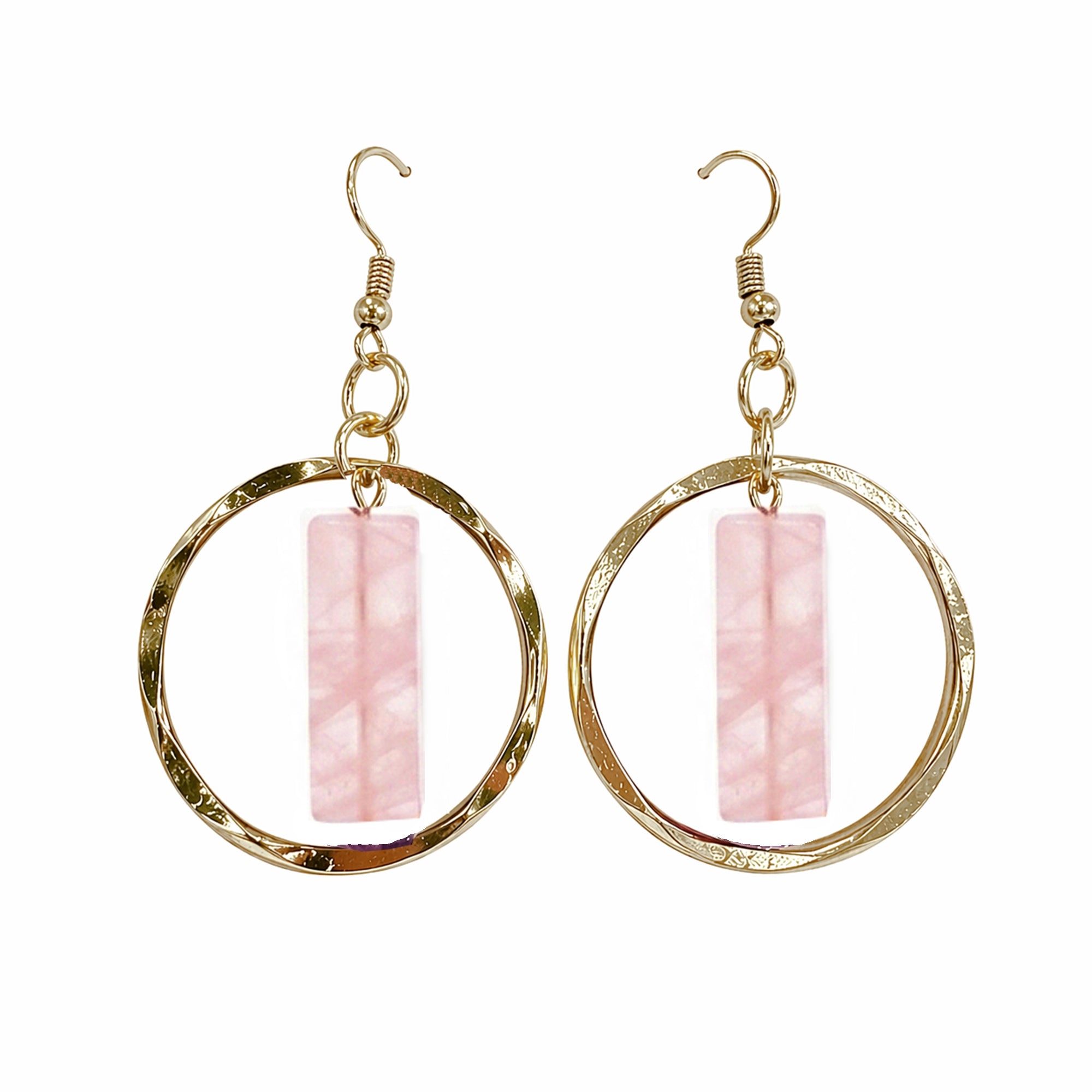 Akriti Rose Quartz Circle Handcrafted Gold Earrings
