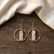 Akriti Rose Quartz Circle Handcrafted Gold Earrings