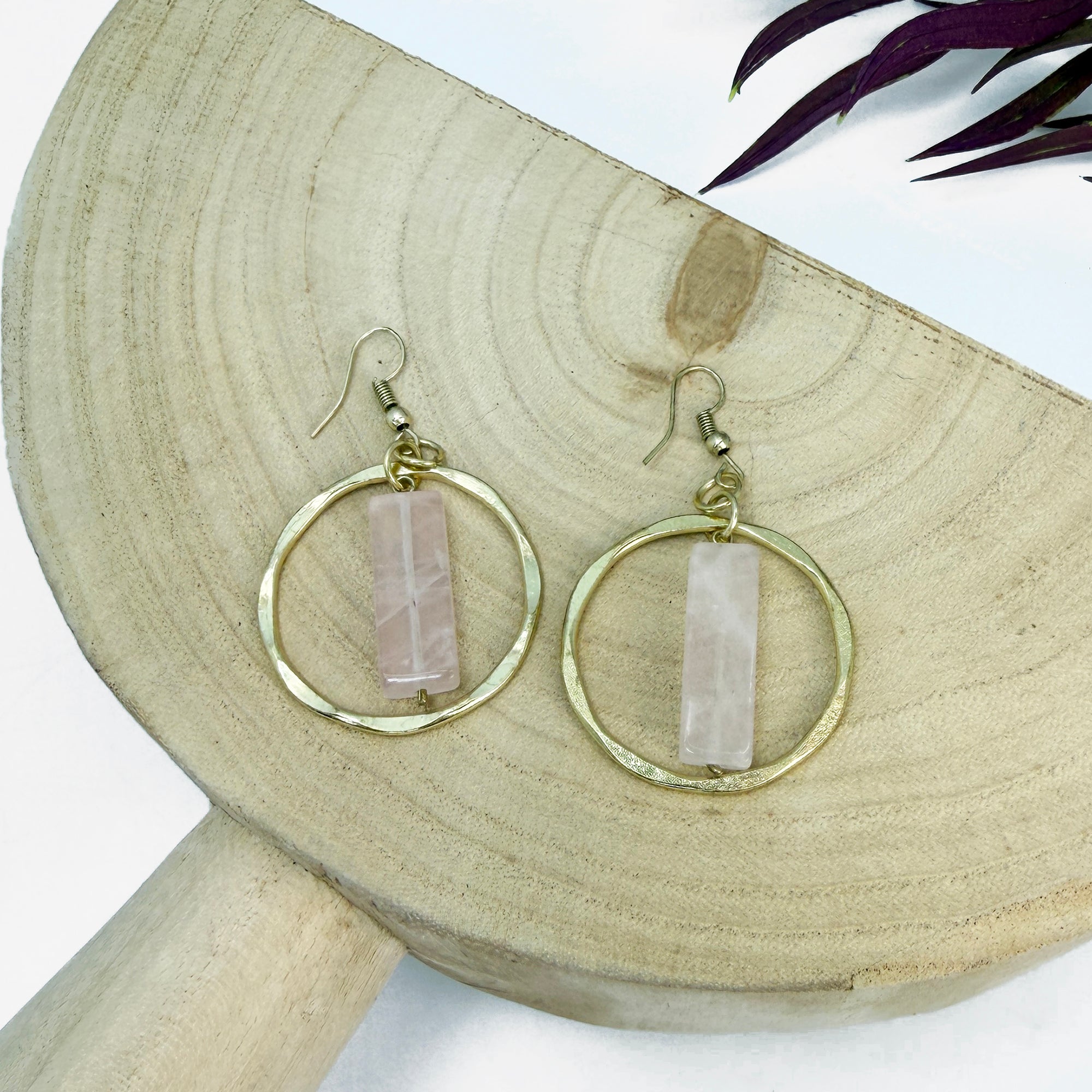 Akriti Rose Quartz Circle Handcrafted Gold Earrings