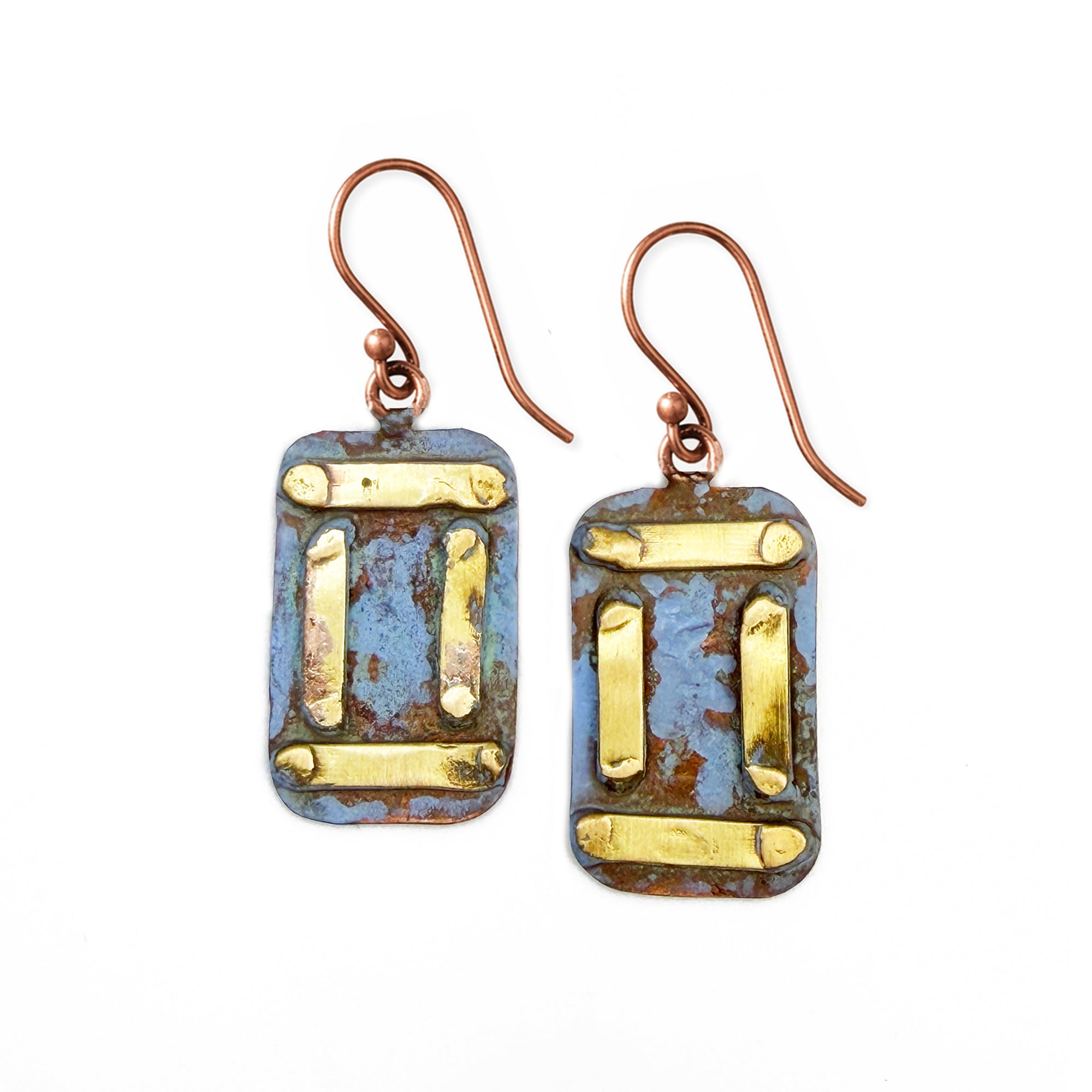 Copper Patina HandCrafted Earrings - Blue Bars