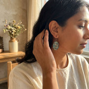 Copper Patina HandCrafted Earrings - Oxidized Blue Wave