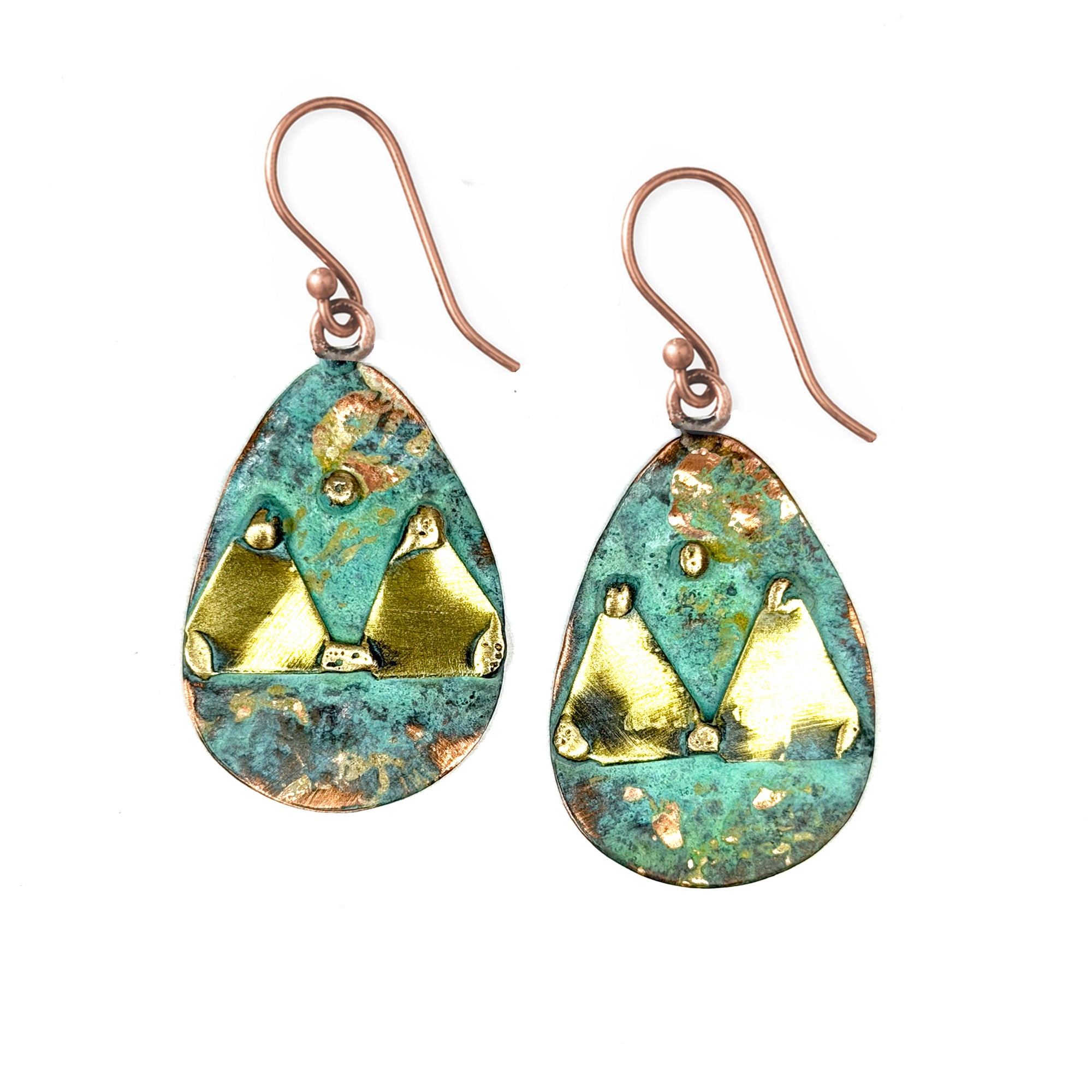 Copper Patina HandCrafted Earrings - Turquoise Triangle