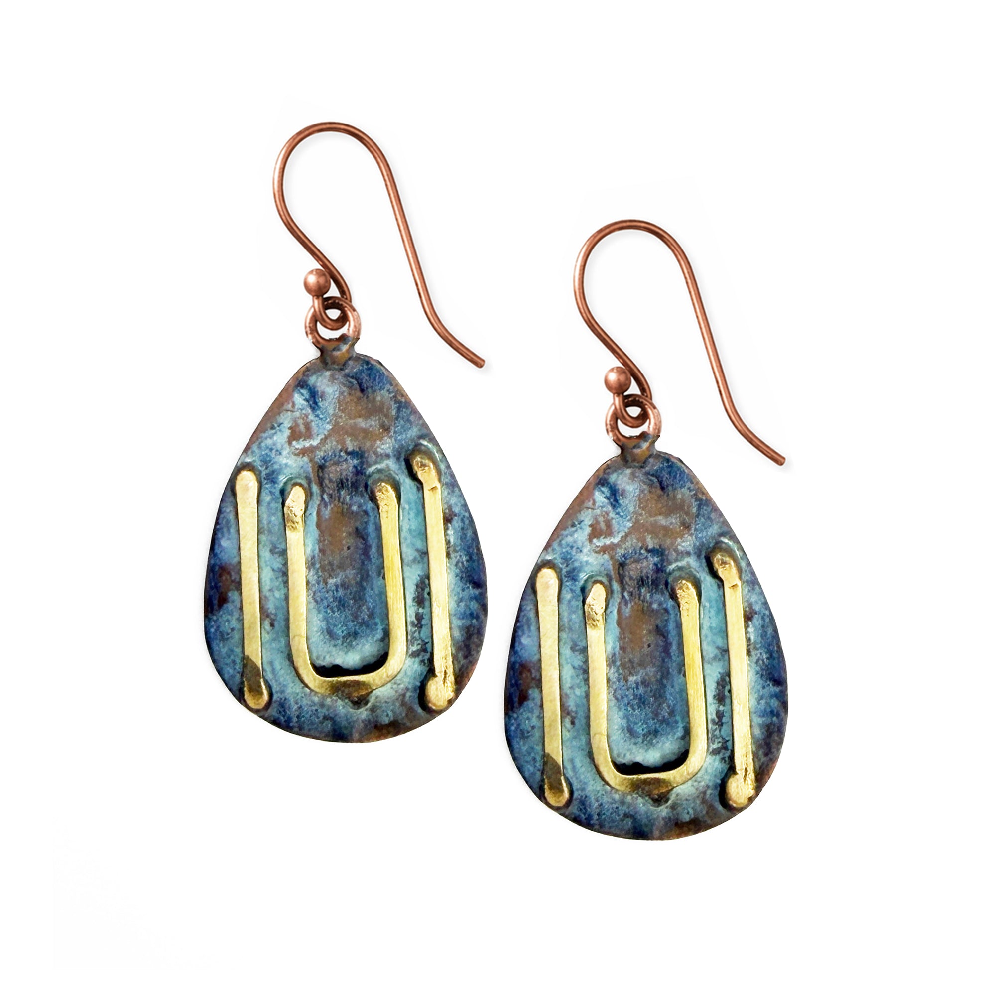Copper Patina HandCrafted Earrings - Teal Maze