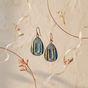 Copper Patina HandCrafted Earrings - Teal Maze