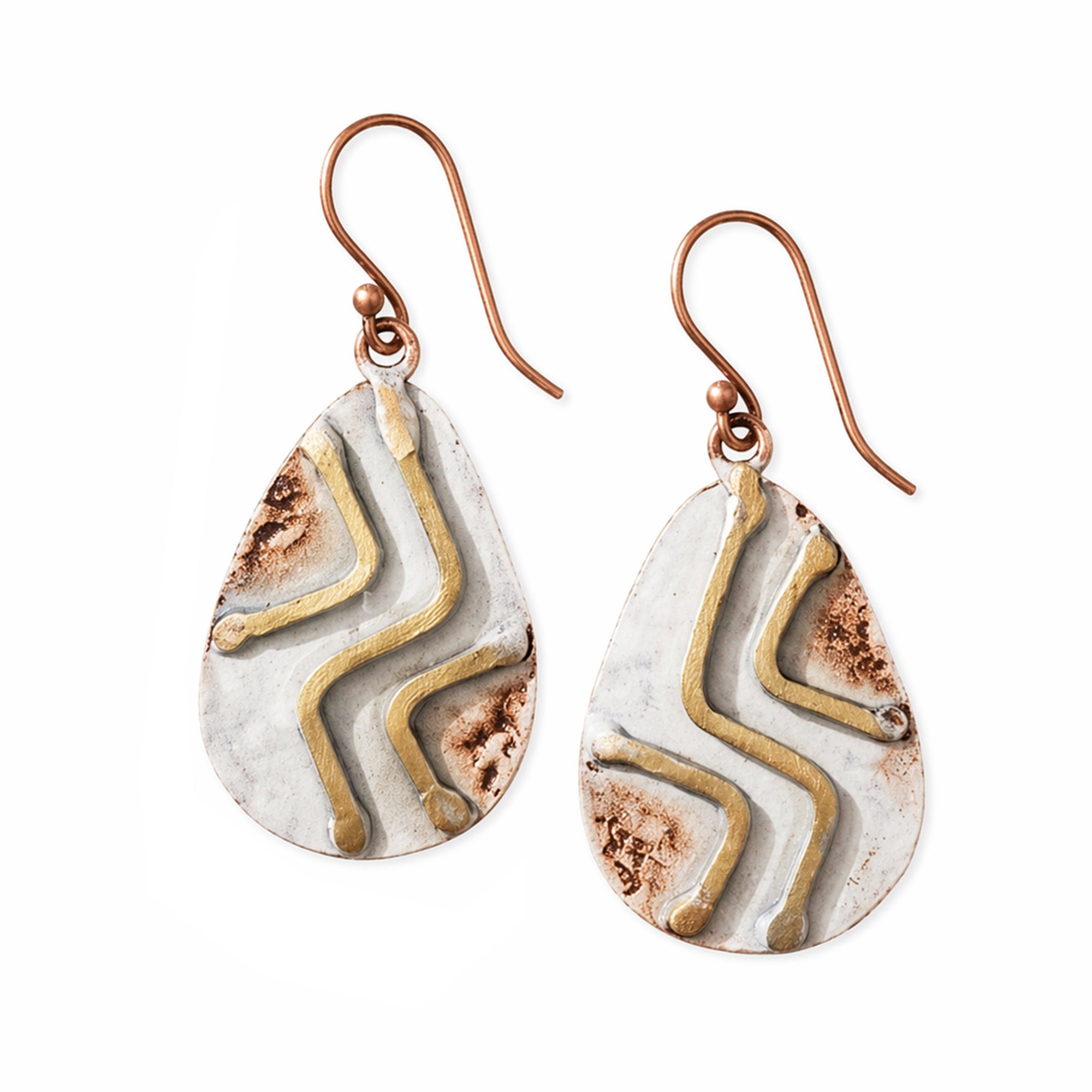 Copper Patina HandCrafted Earrings -  Ivory Chevron