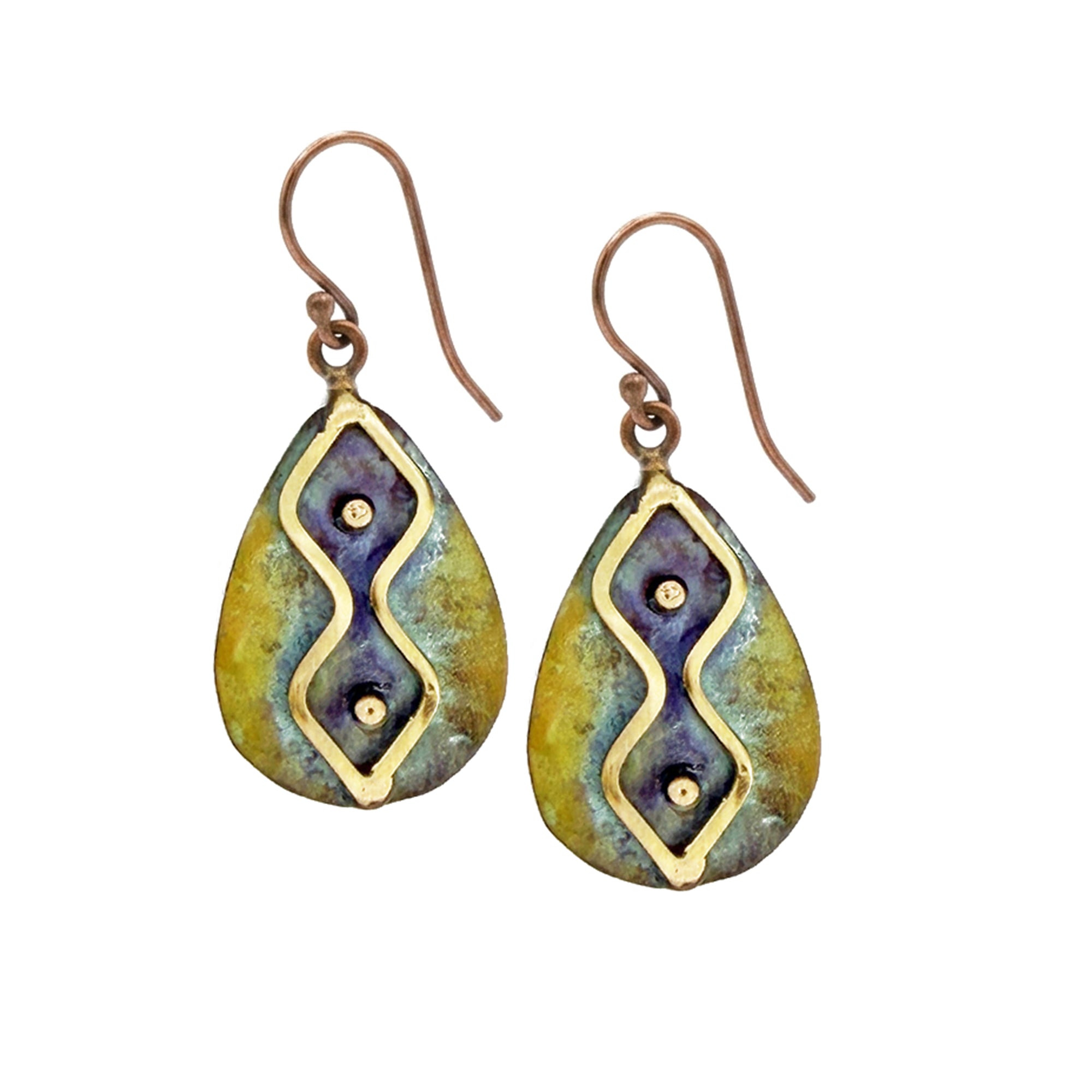 Copper Patina HandCrafted Earrings - Olive Zigzag