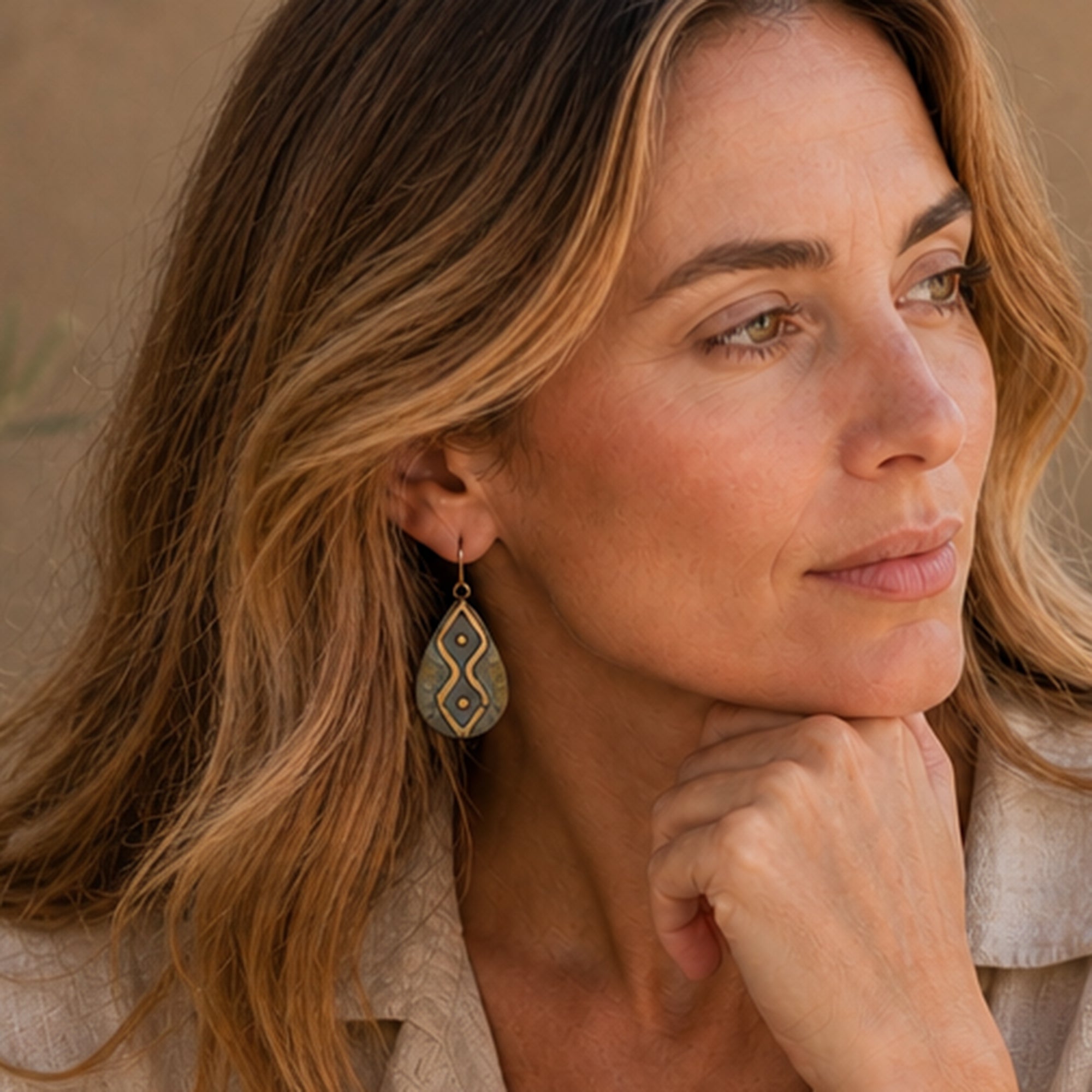 Copper Patina HandCrafted Earrings - Olive Zigzag