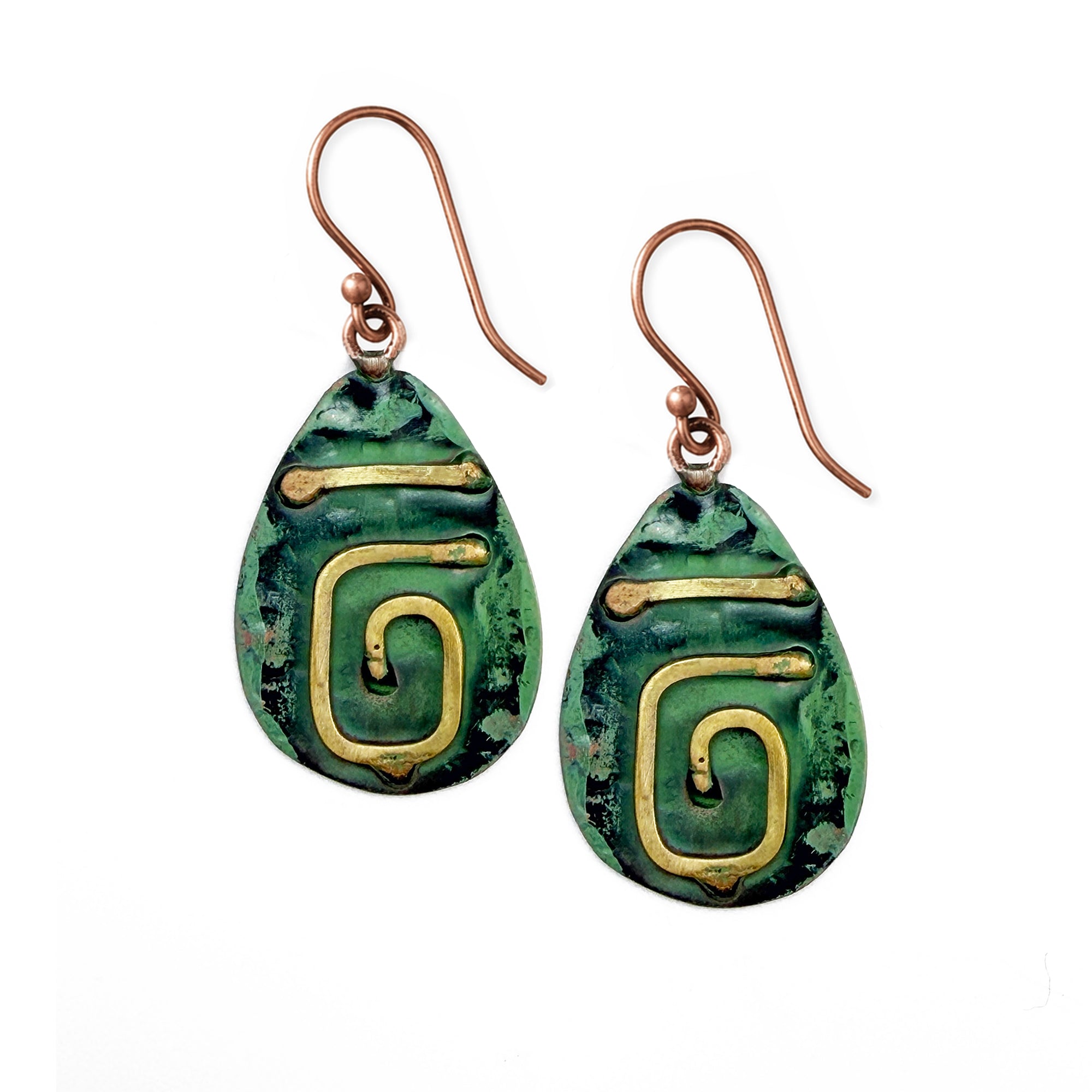 Copper Patina HandCrafted Earrings - Sage Spiral