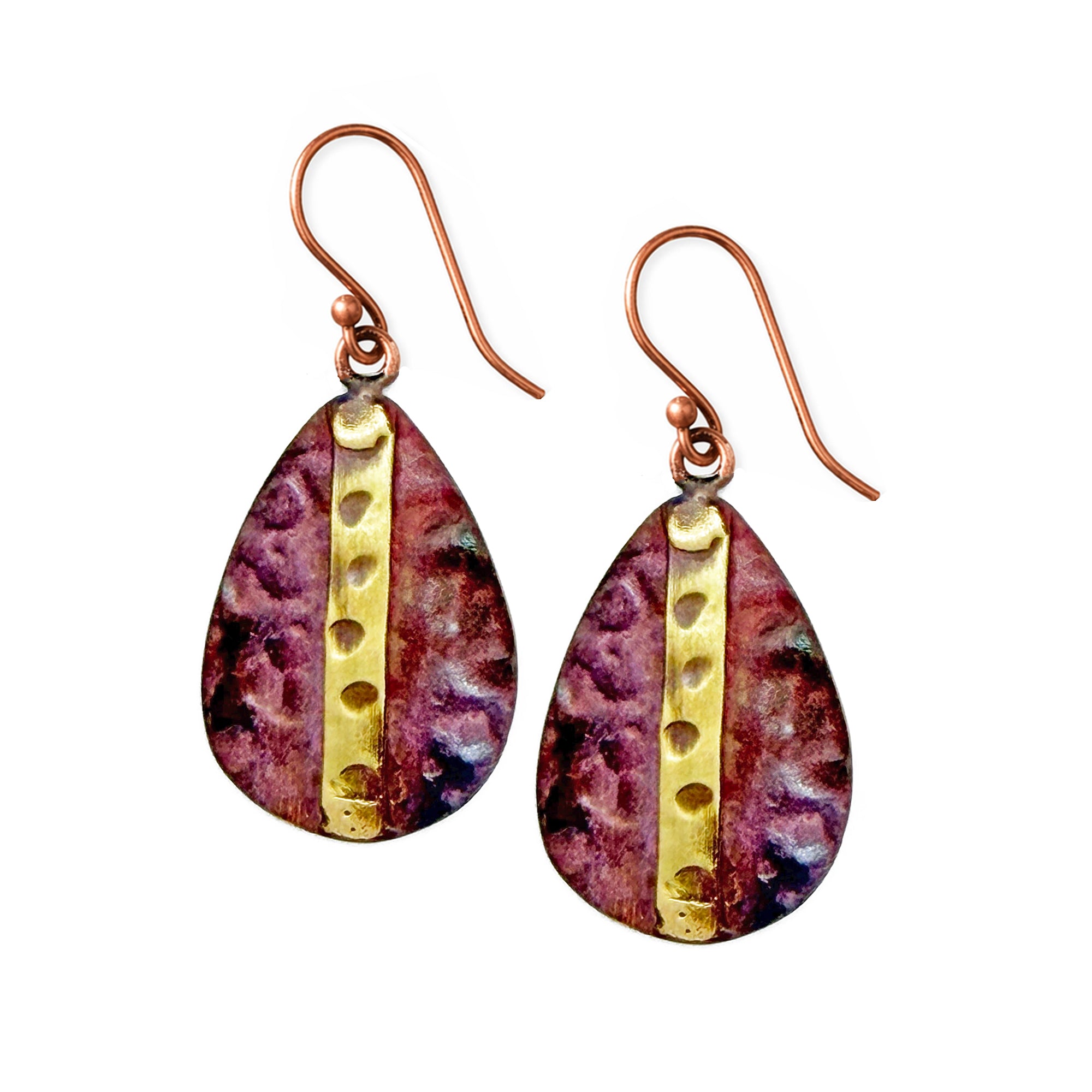Copper Patina HandCrafted Earrings - Plum Band