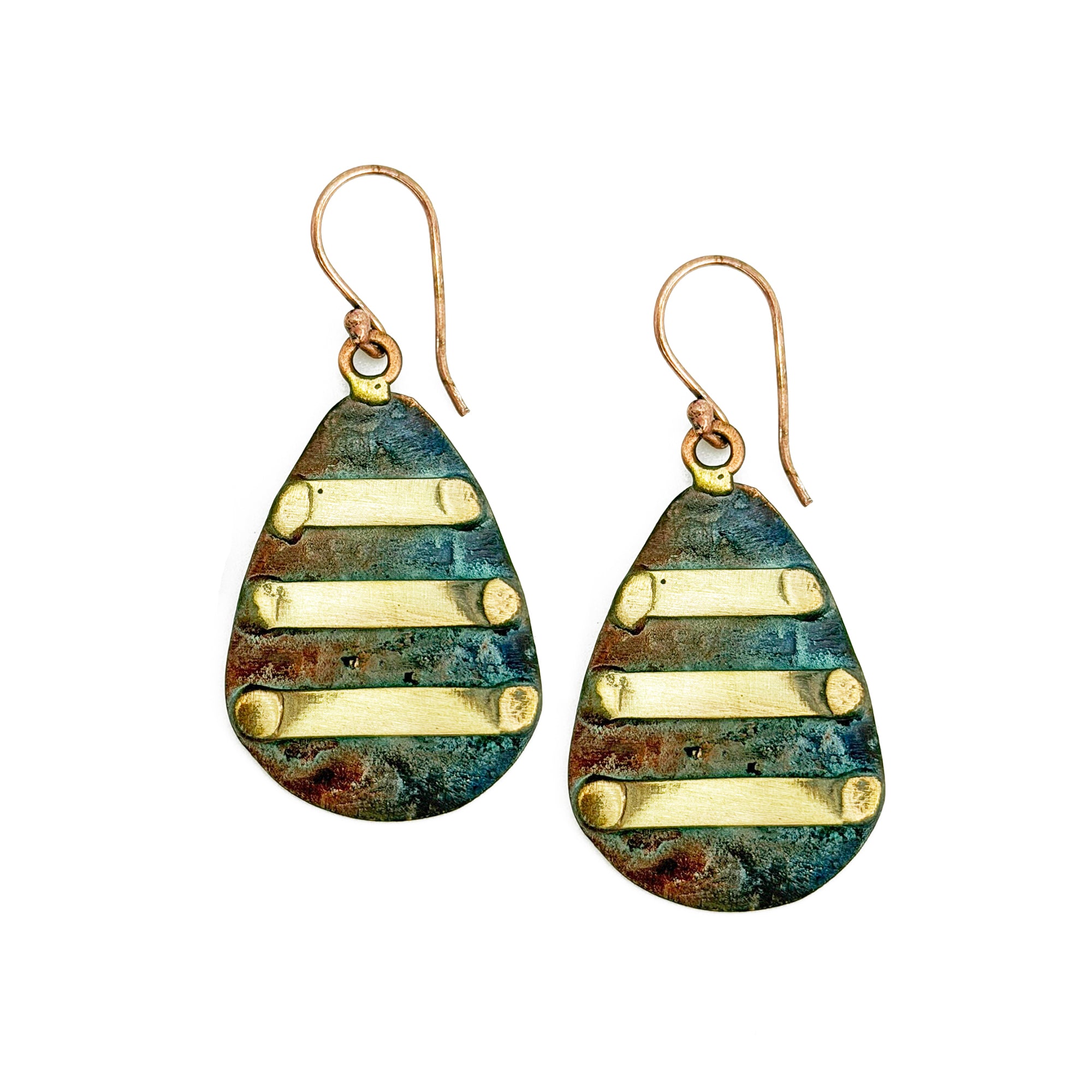 Copper Patina HandCrafted Earrings - Blue Ember