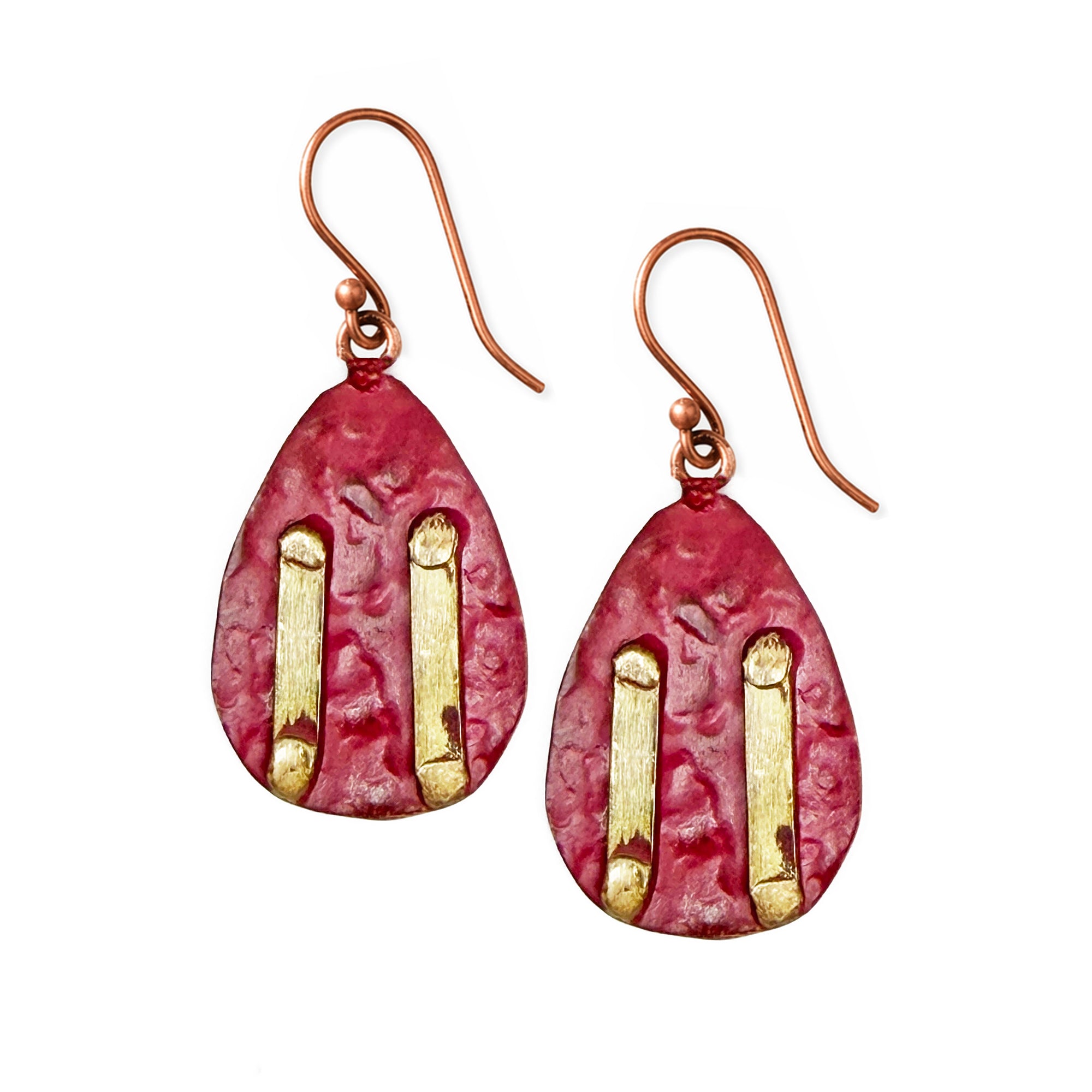 Copper Patina HandCrafted Earrings - Burgundy Bars