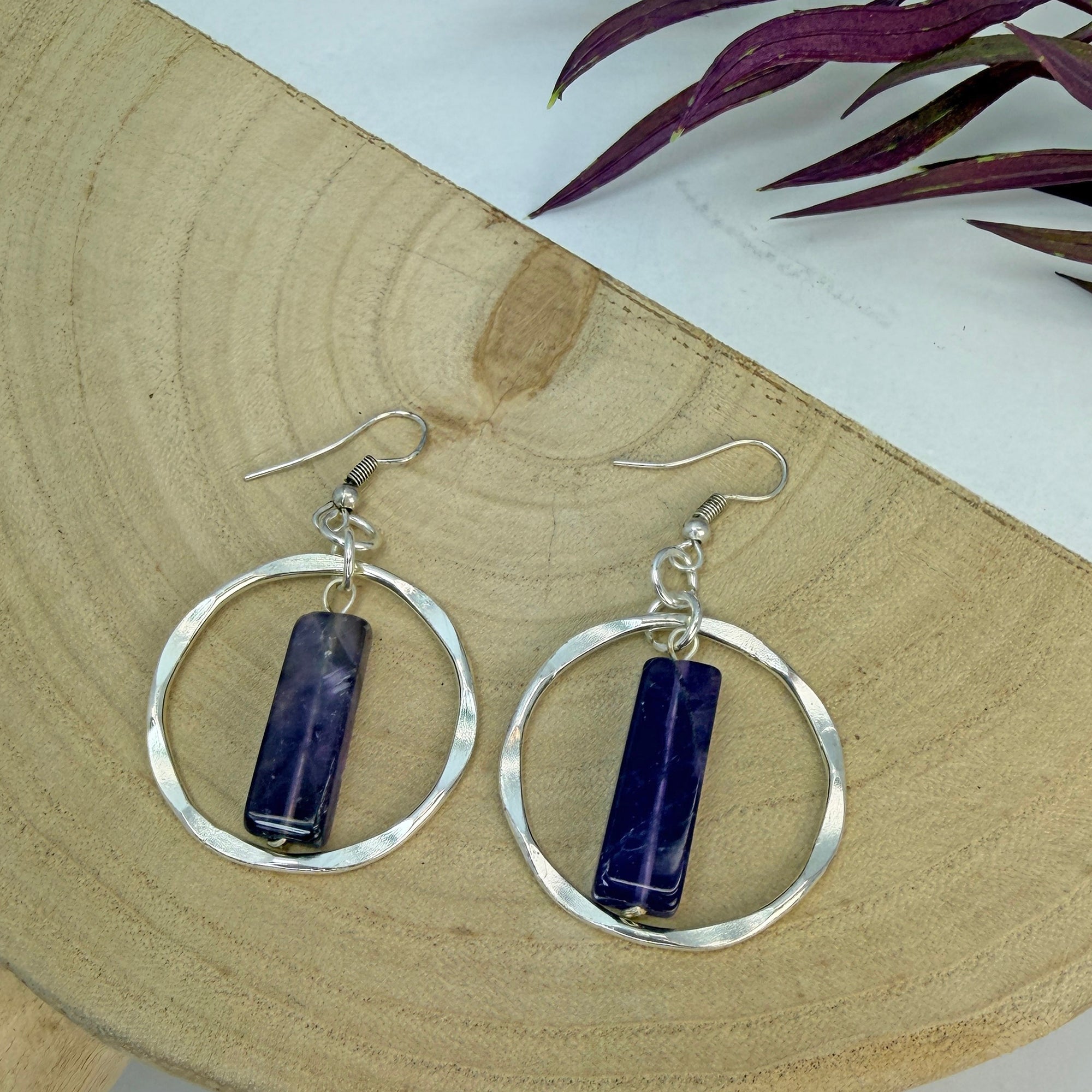 Akriti Amethyst Circle Handcrafted Silver Earrings