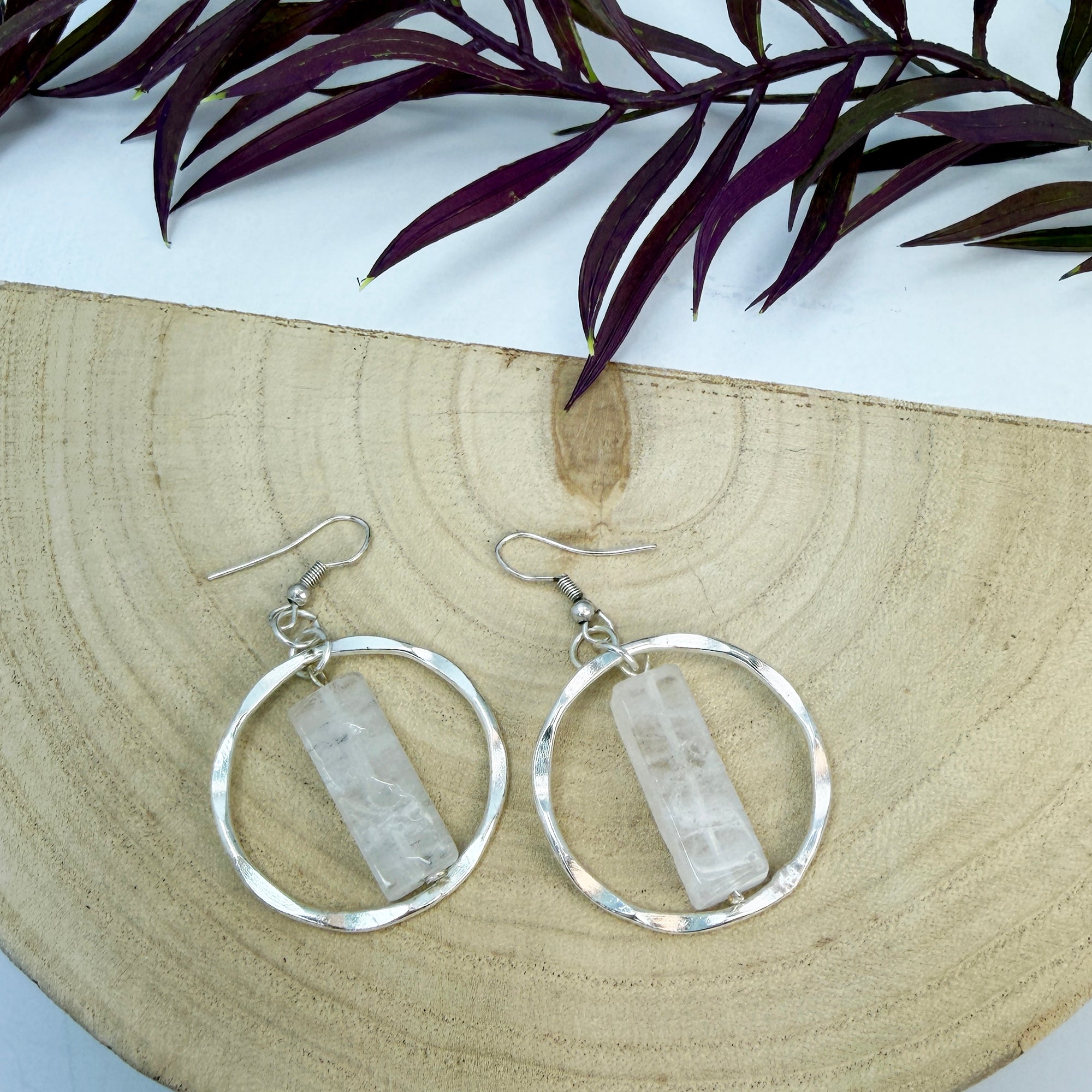 Akriti Quartz Circle Handcrafted Silver Earrings