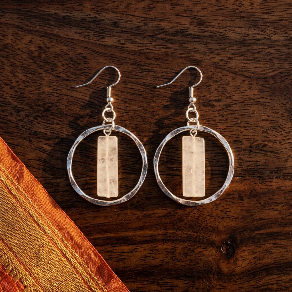 Akriti Quartz Circle Handcrafted Silver Earrings