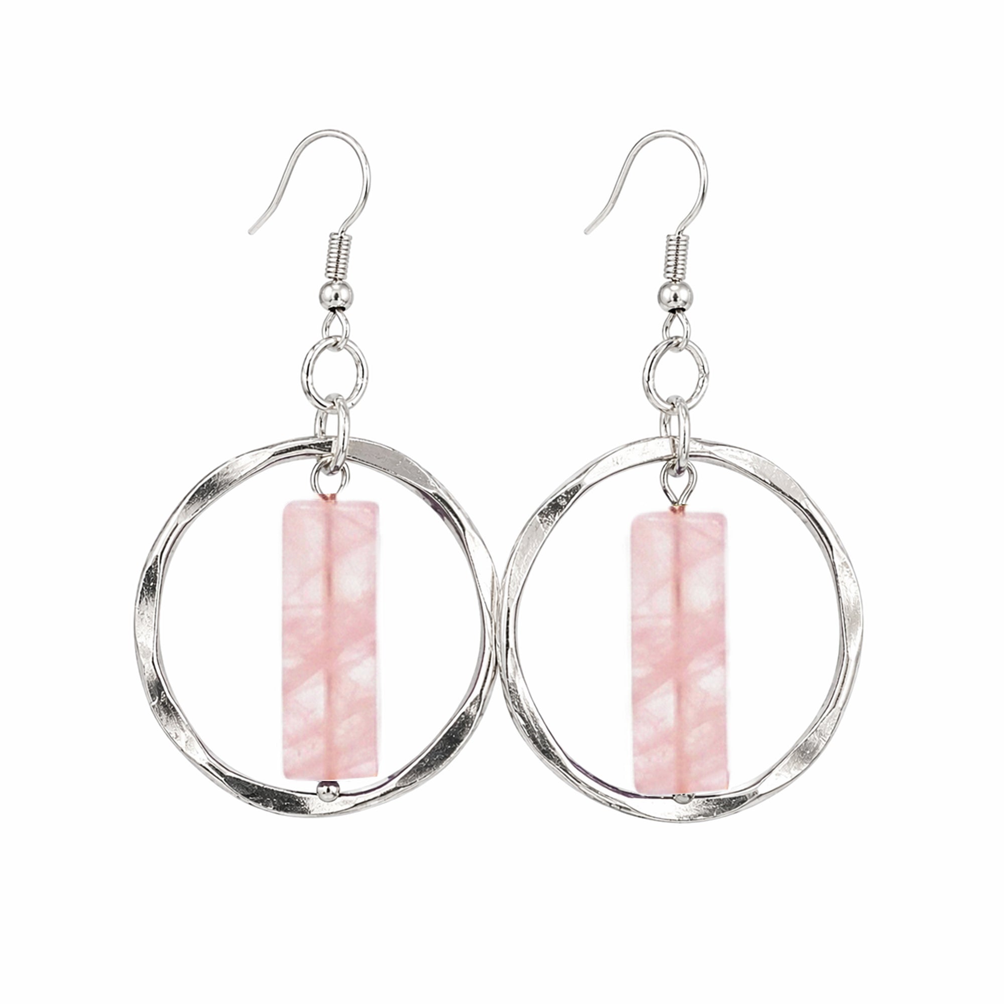 Akriti Rose Quartz Circle Handcrafted Silver Earrings