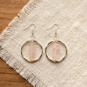 Akriti Rose Quartz Circle Handcrafted Silver Earrings