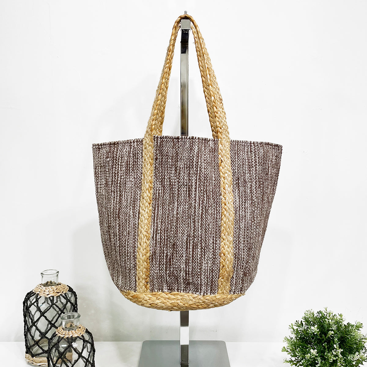 Isla Cotton and Jute Durable Everyday Tote- Grey