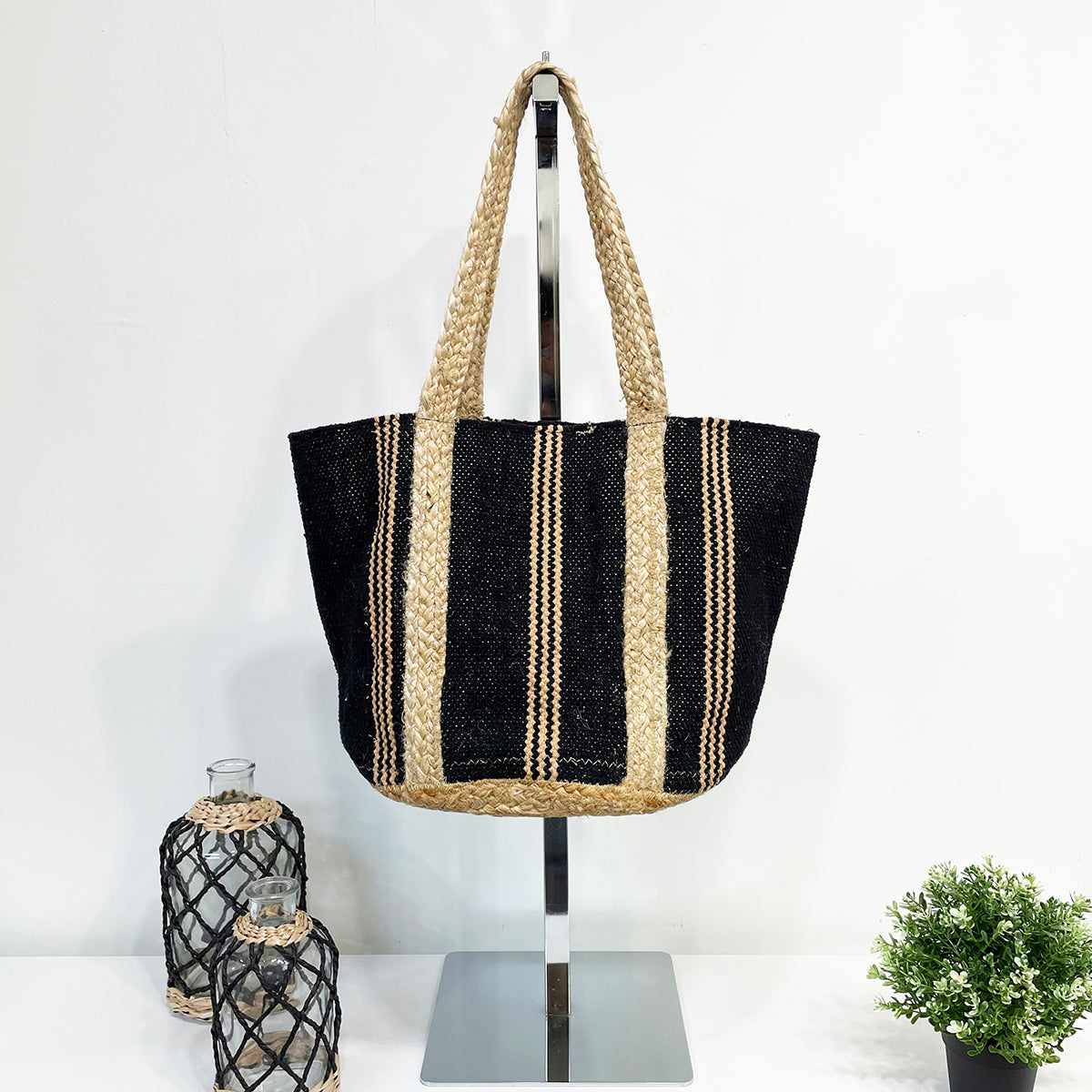 Isla Cotton and Jute Durable Everyday Tote - Black