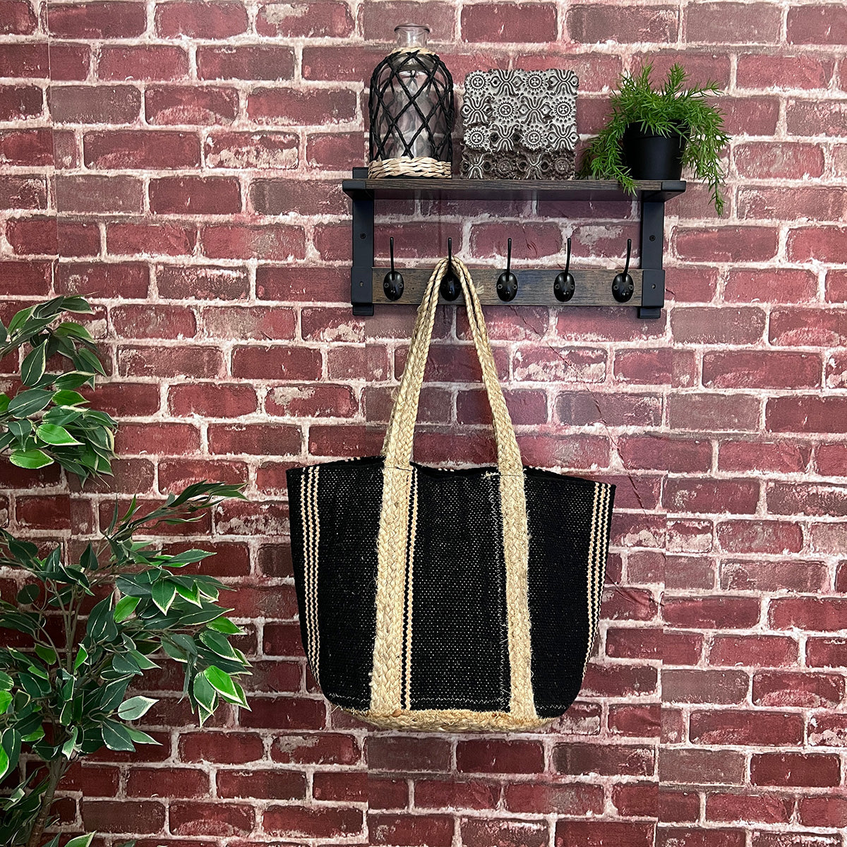 Isla Cotton and Jute Durable Everyday Tote - Black