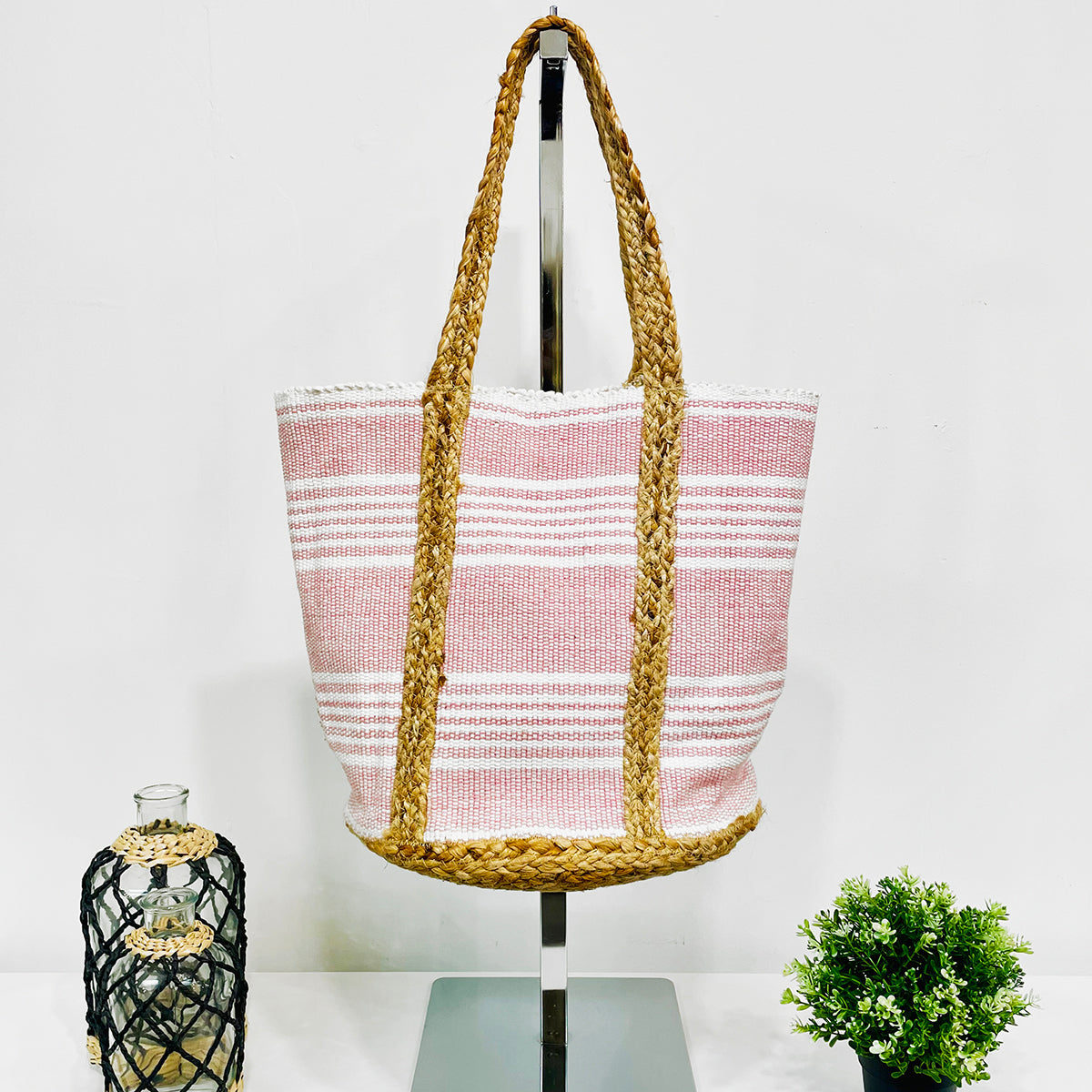 Isla Cotton and Jute Durable Everyday Tote - Pink