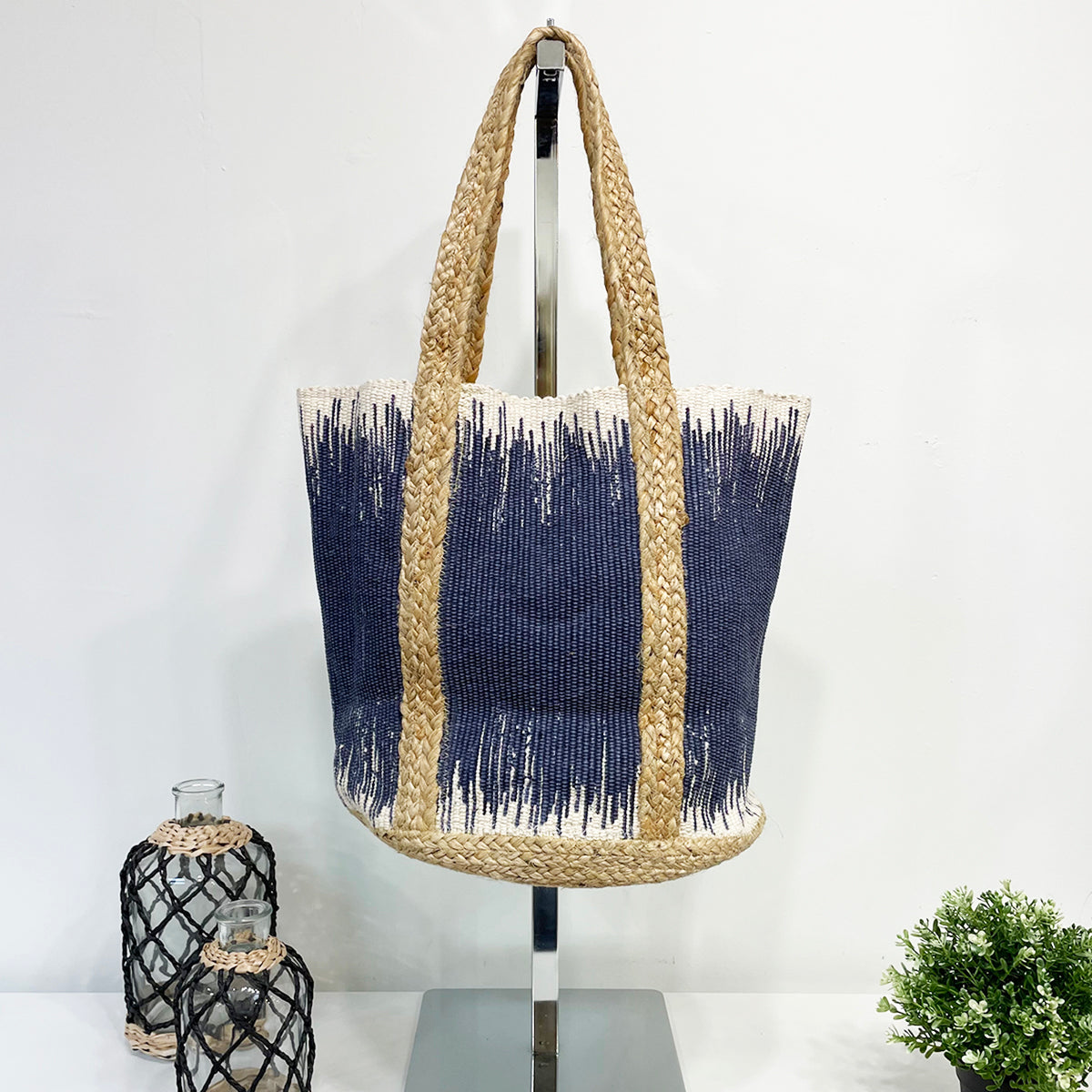 Isla Cotton and Jute Durable Everyday Tote - Blue