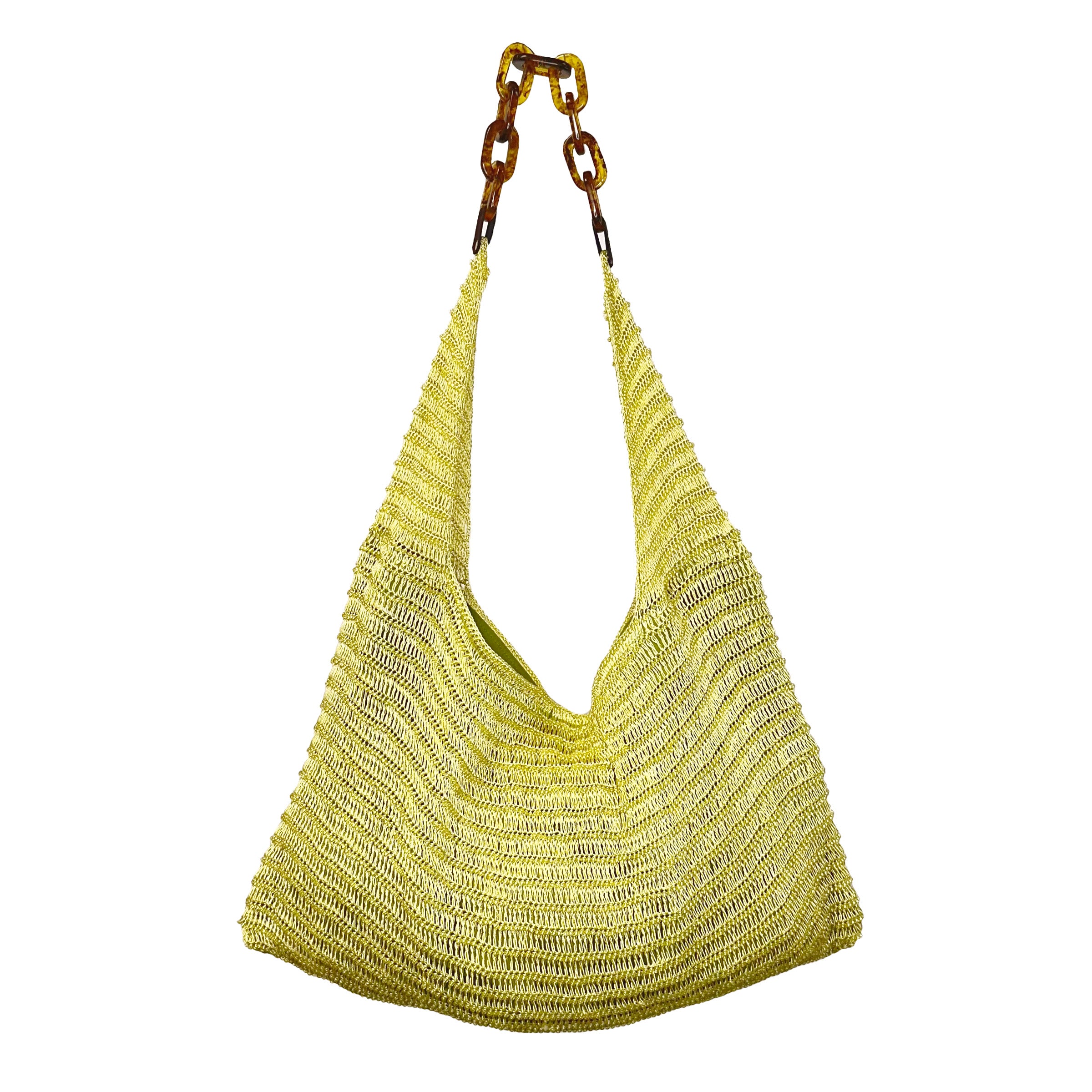 Cora Beaded Cotton Sling Bag with Chain Strap - Lime Green