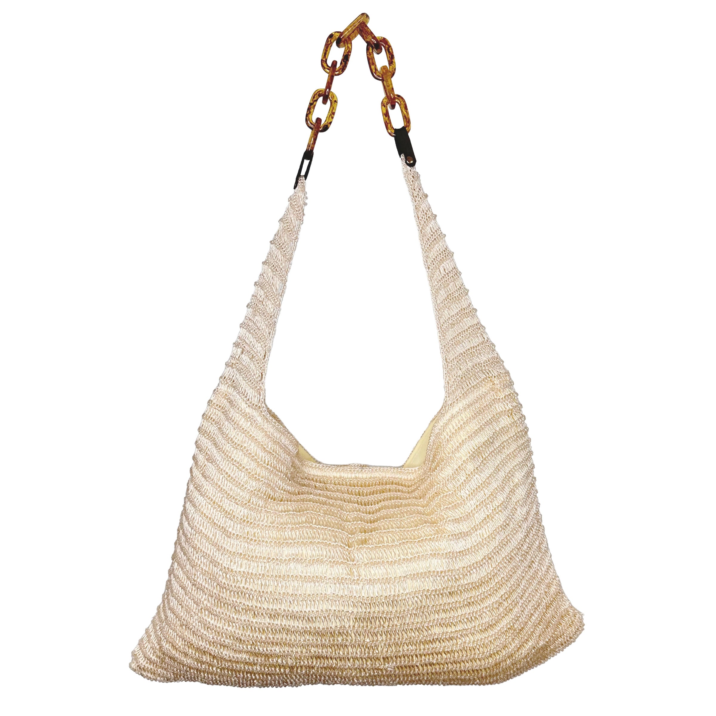 Cora Beaded Cotton Sling Bag with Chain Strap - Sand