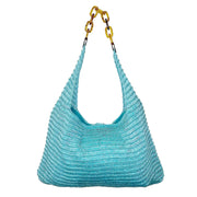 Cora Beaded Cotton Sling Bag with Chain Strap -Sky Blue