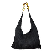 Cora Beaded Cotton Sling Bag with Chain Strap - Black