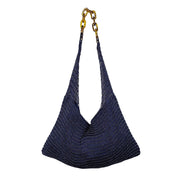 Cora Beaded Cotton Sling Bag with Chain Strapc- Navy