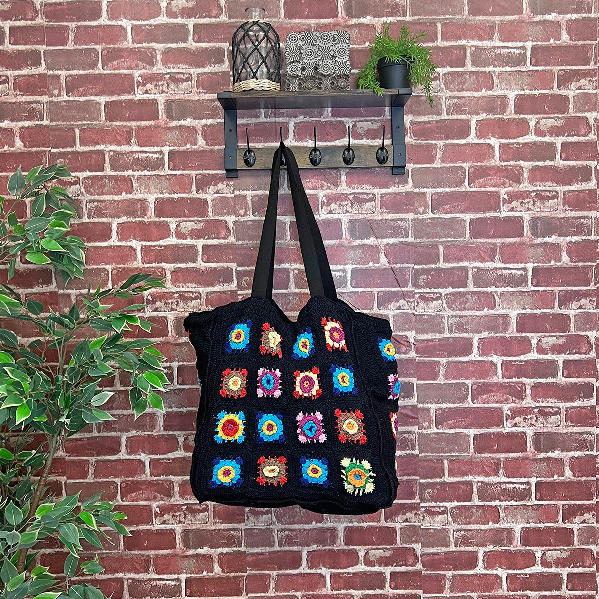 Laya Cotton Crochet Large Tote Bag - Black