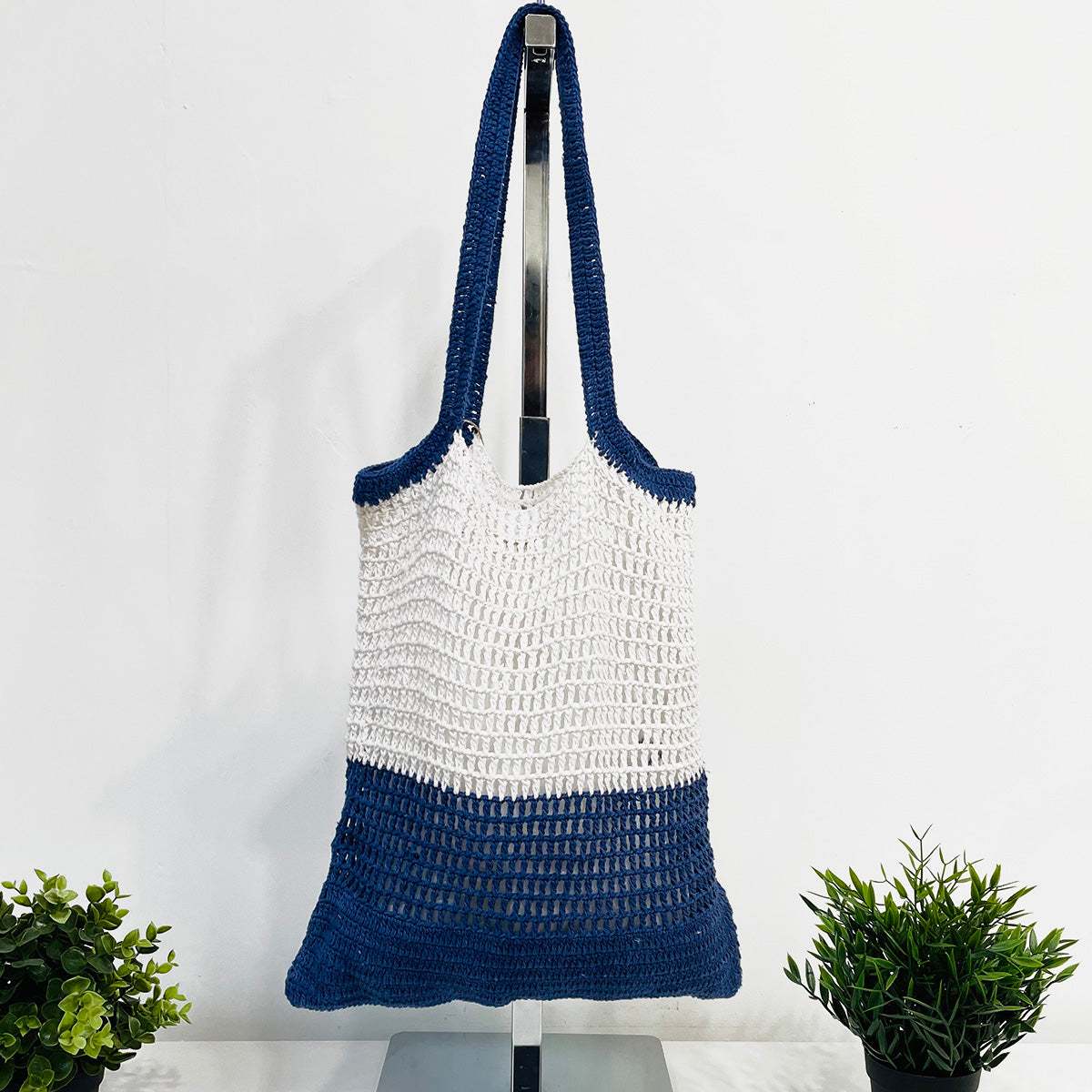 Ella Woven Cotton Market Tote Bags - Blue