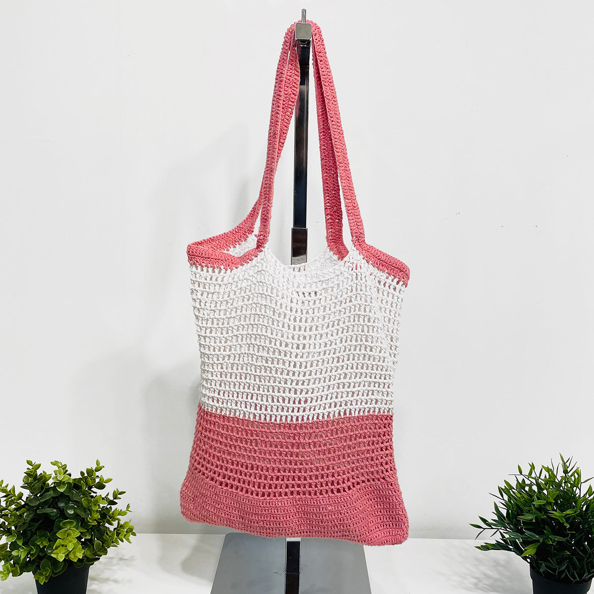 Ella Woven Cotton Market Tote Bags- Pink