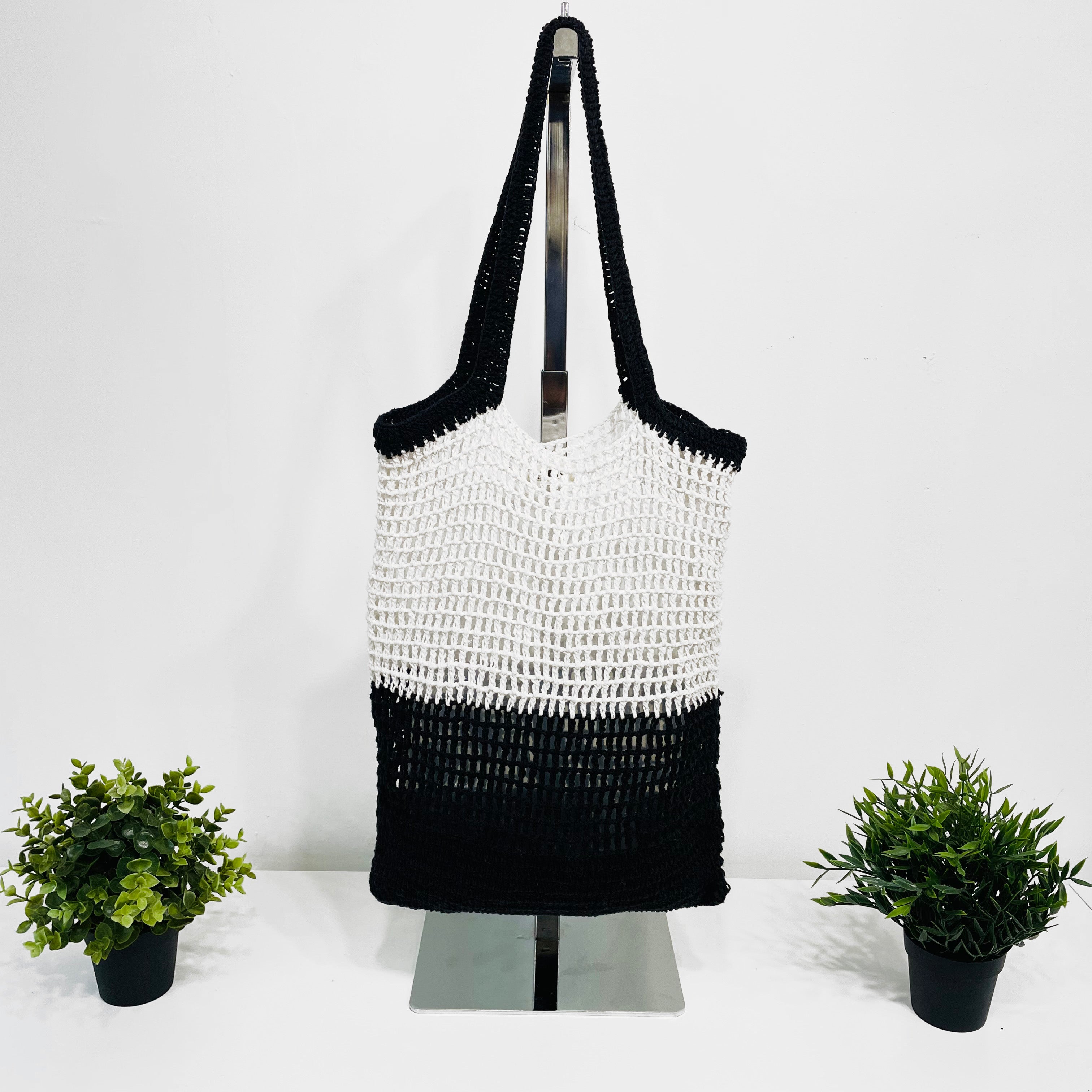 Ella Woven Cotton Market Tote Bags - Black
