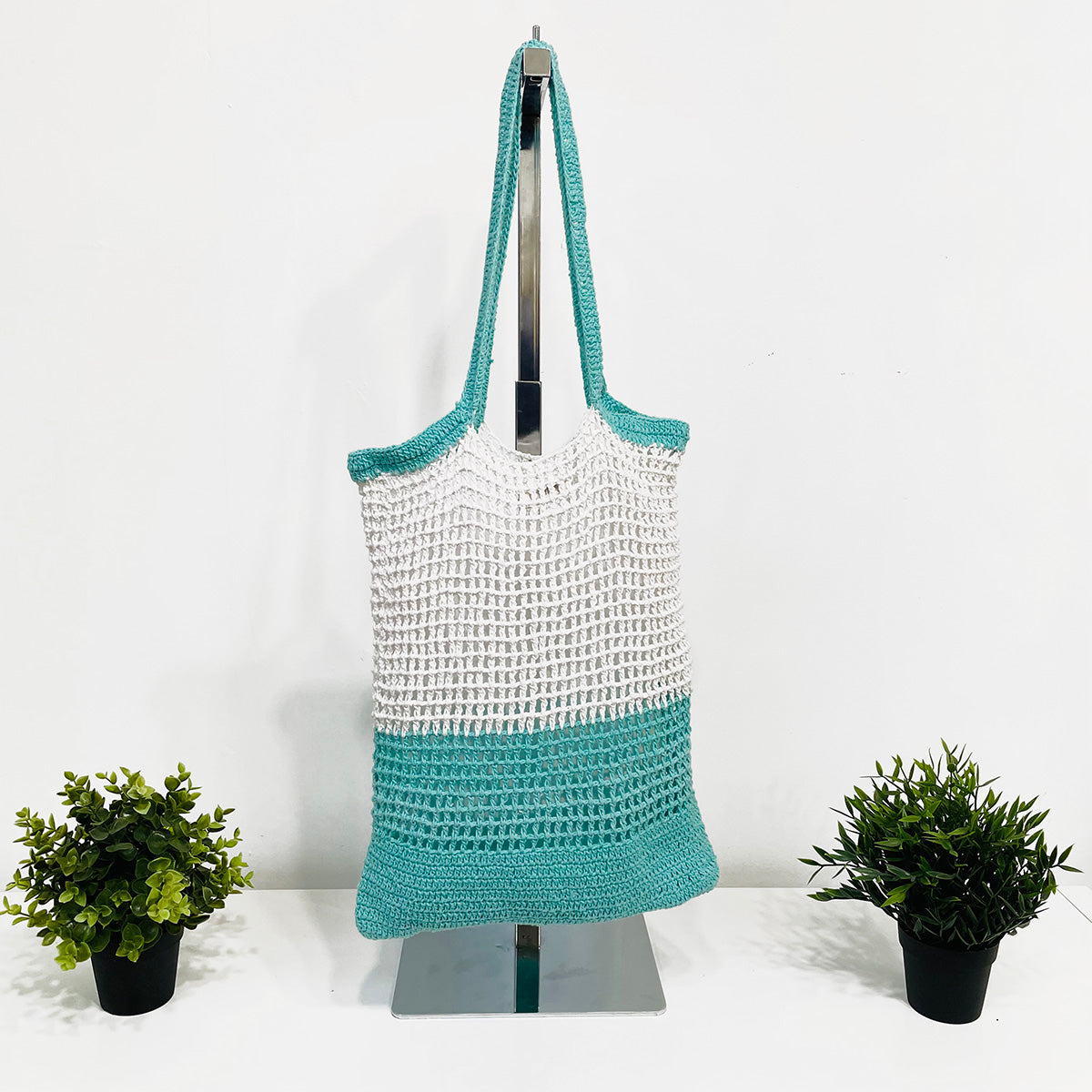 Ella Woven Cotton Market Tote Bags- Turquoise