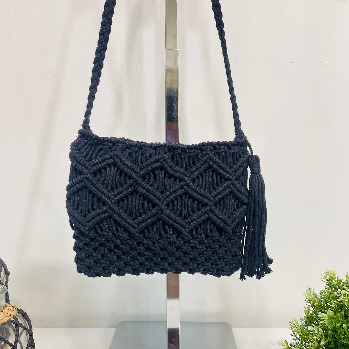 Adira Woven Cotton Crossbody Macrame Bags - Black