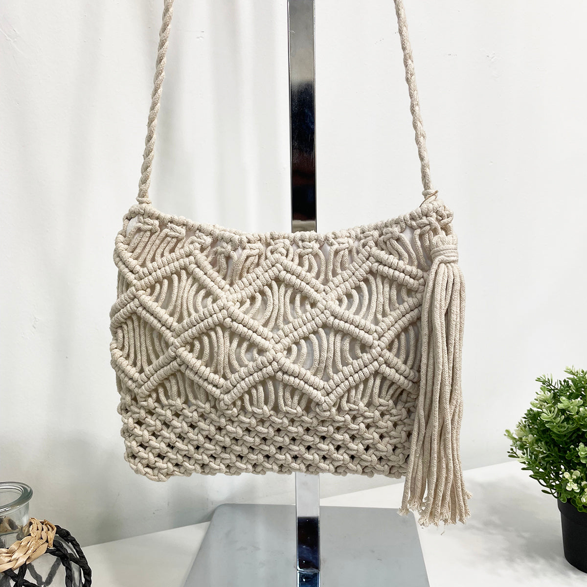 Adira Woven Cotton Crossbody Macrame Bags - Ivory