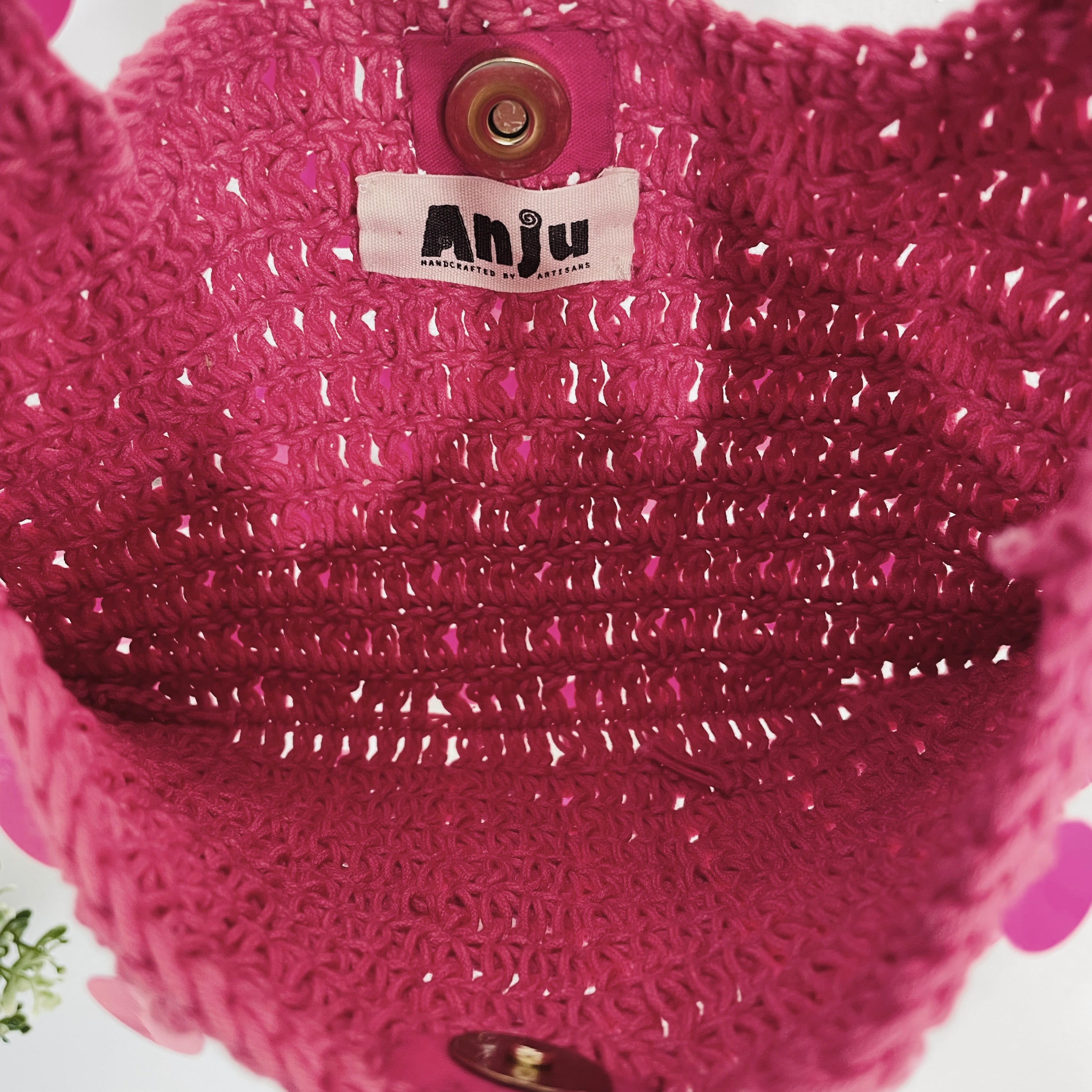 Mia Cotton Purse With Sequins and Chain Handle - Pink