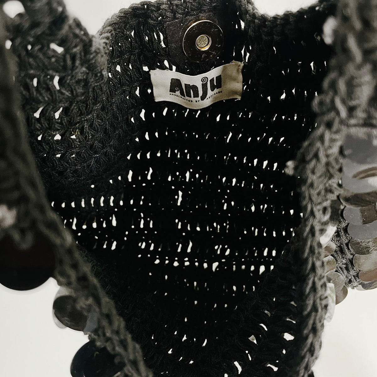 Mia Cotton Purse With Sequins and Chain Handle - Black