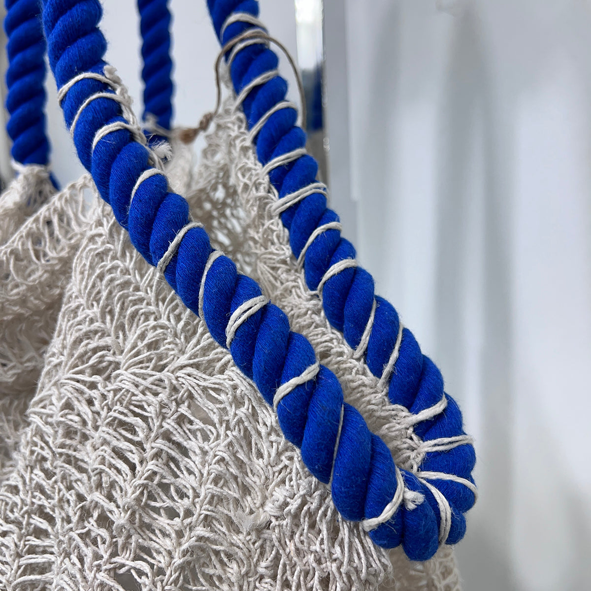 Amalfi Jute and Cotton Rope Bags - Natural with blue rope