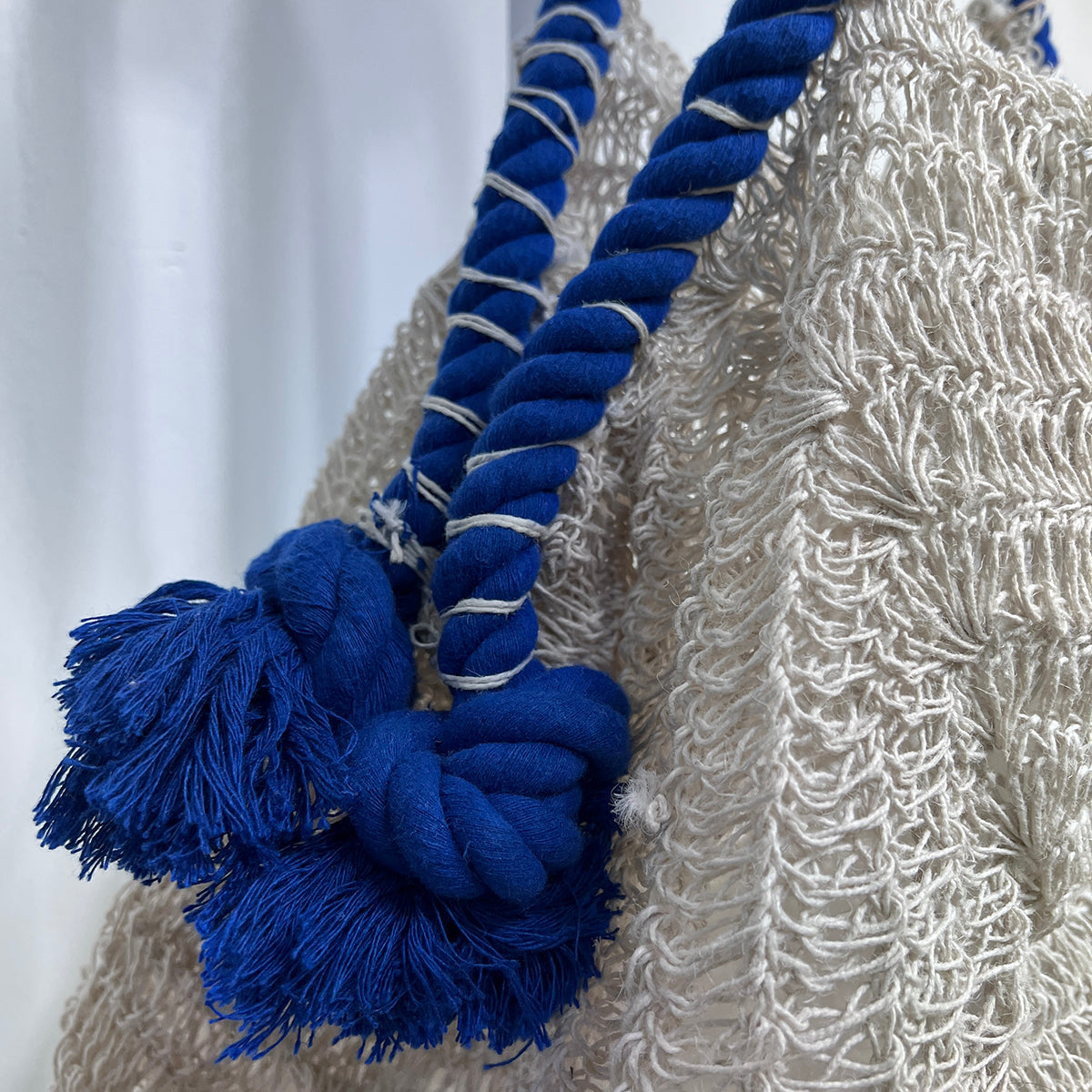 Amalfi Jute and Cotton Rope Bags - Natural with blue rope