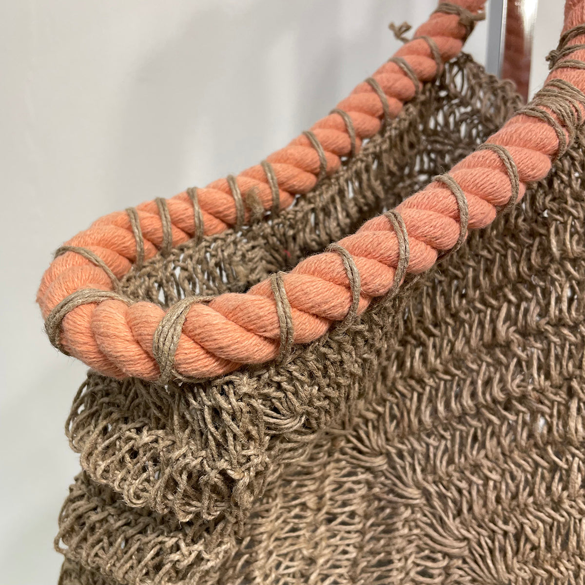 Amalfi Jute and Cotton Rope Bags - Beige with peach rope