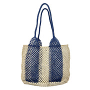 Ariel Woven Jute Striped Beach Bags - Navy