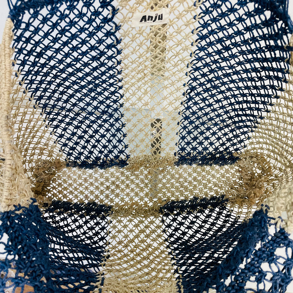 Ariel Woven Jute Striped Beach Bags - Navy