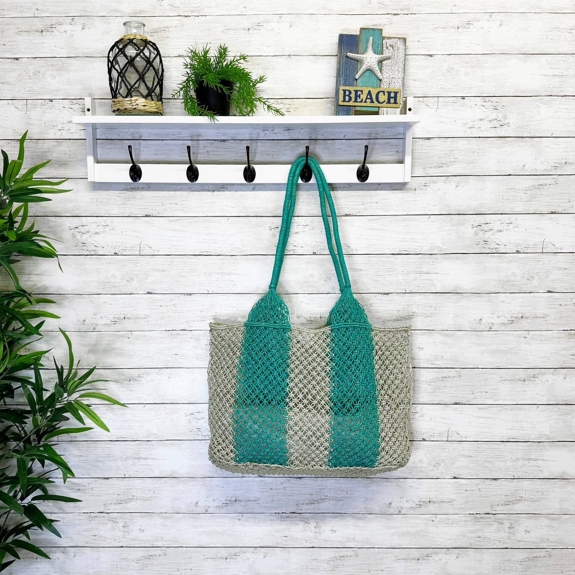 Ariel Woven Jute Striped Beach Bags - Green