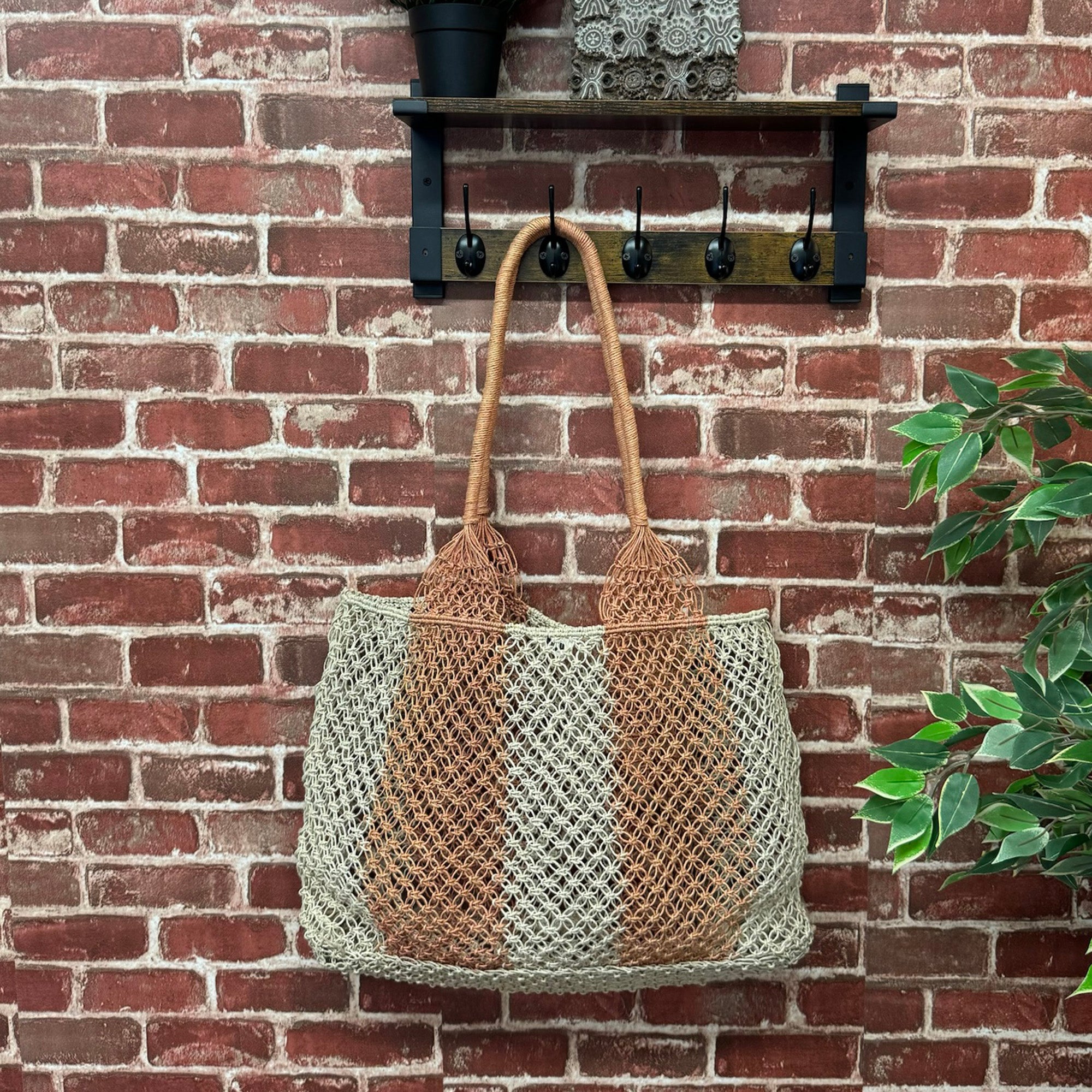 Ariel Woven Jute Striped Beach Bags - Coral
