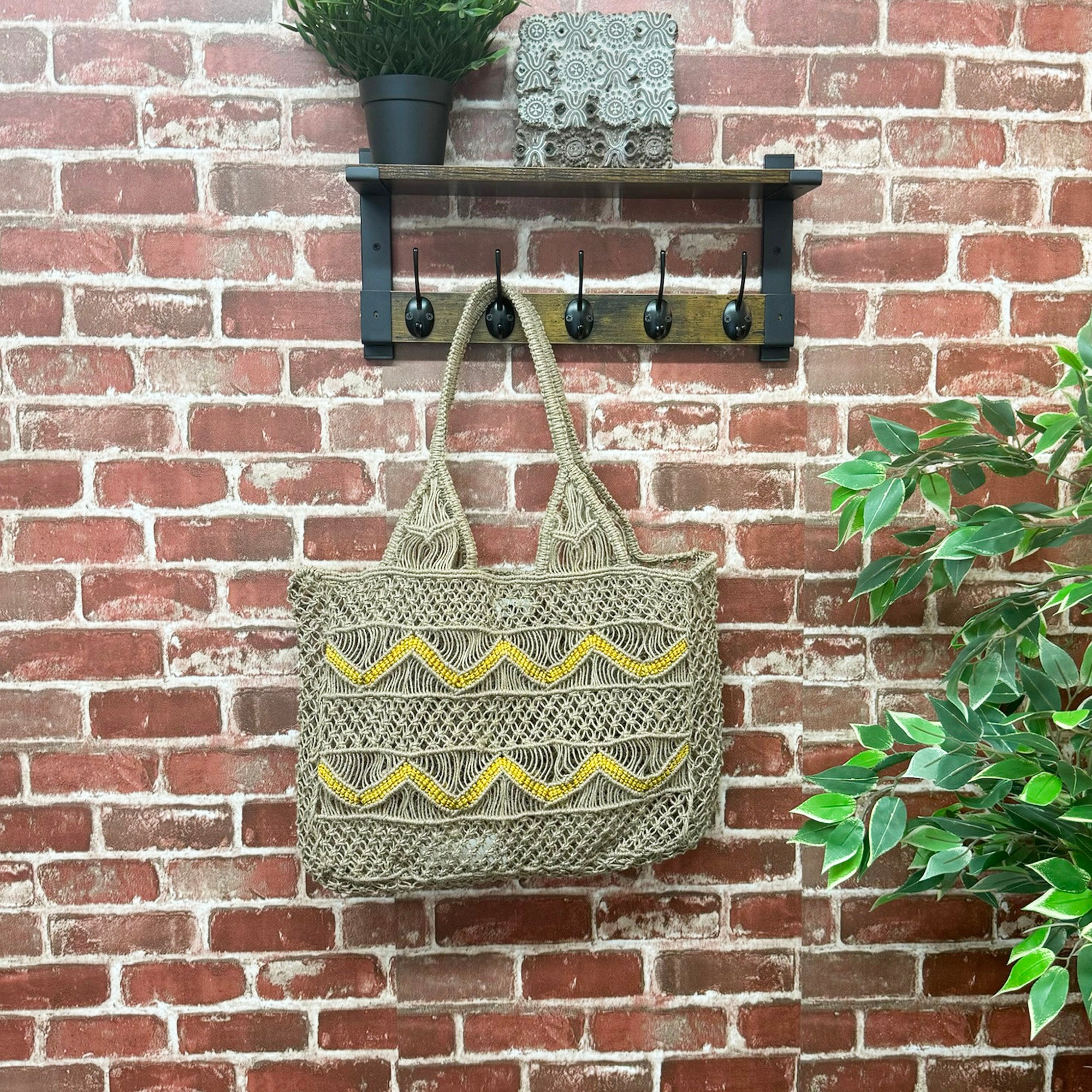 Leona Chevron Woven Jute Beach Bags. Yellow
